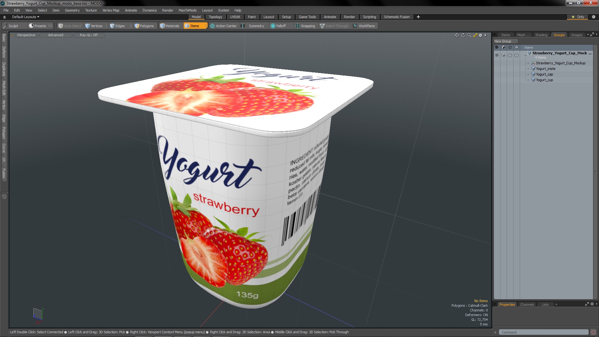 3D Strawberry Yogurt Cup Mockup model