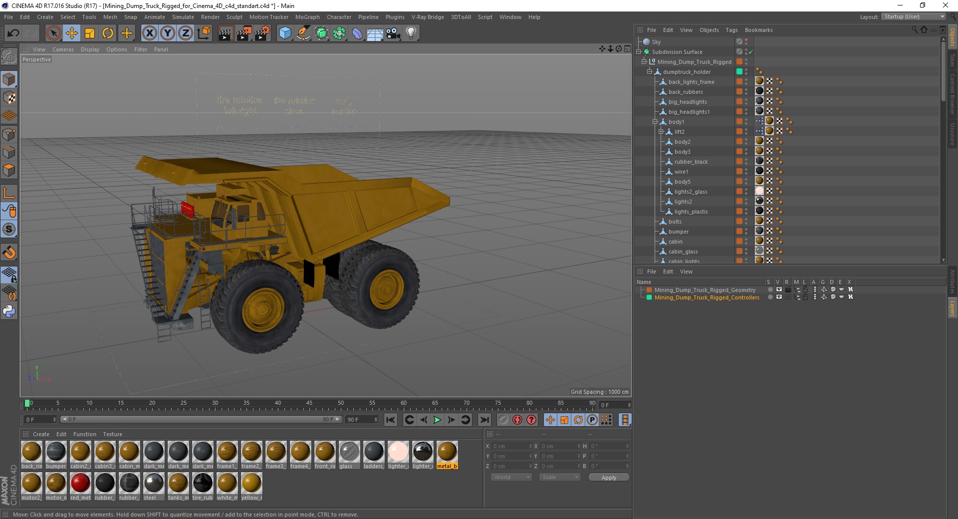 3D Mining Dump Truck Rigged for Cinema 4D model