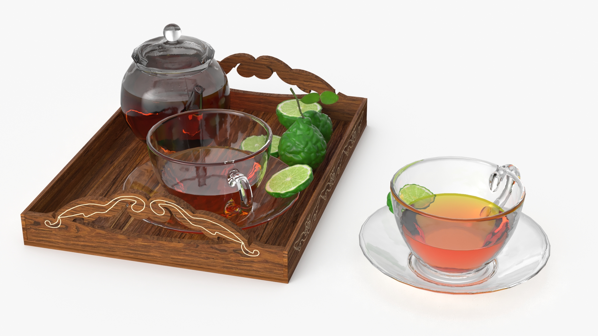 3D Garden Tea Table with Drinks model
