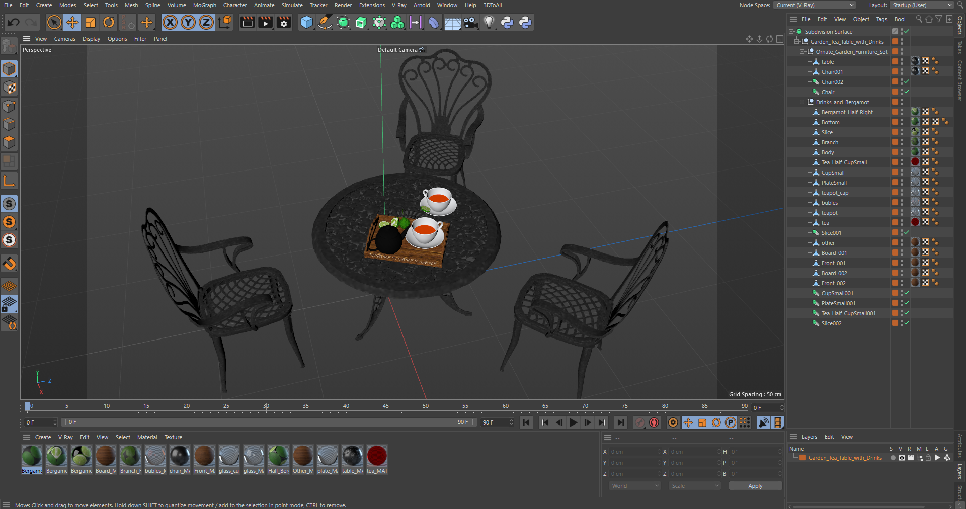 3D Garden Tea Table with Drinks model