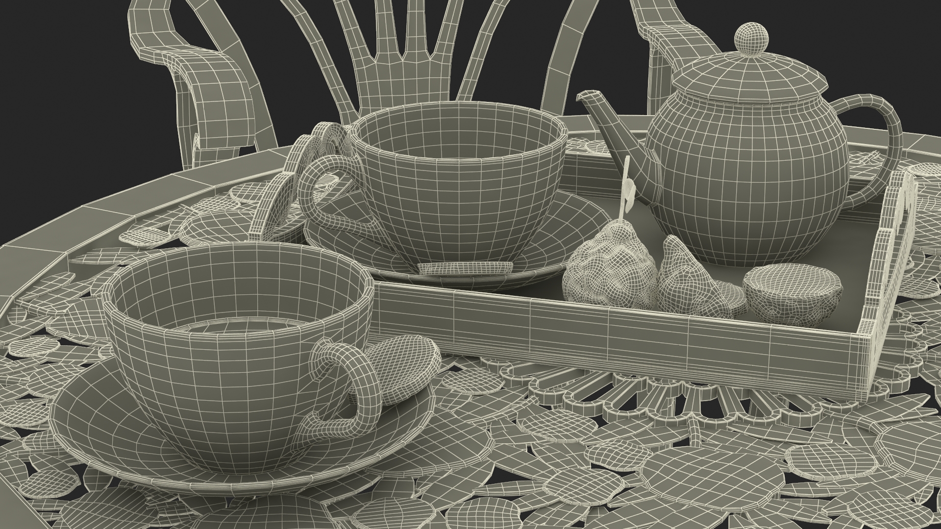 3D Garden Tea Table with Drinks model