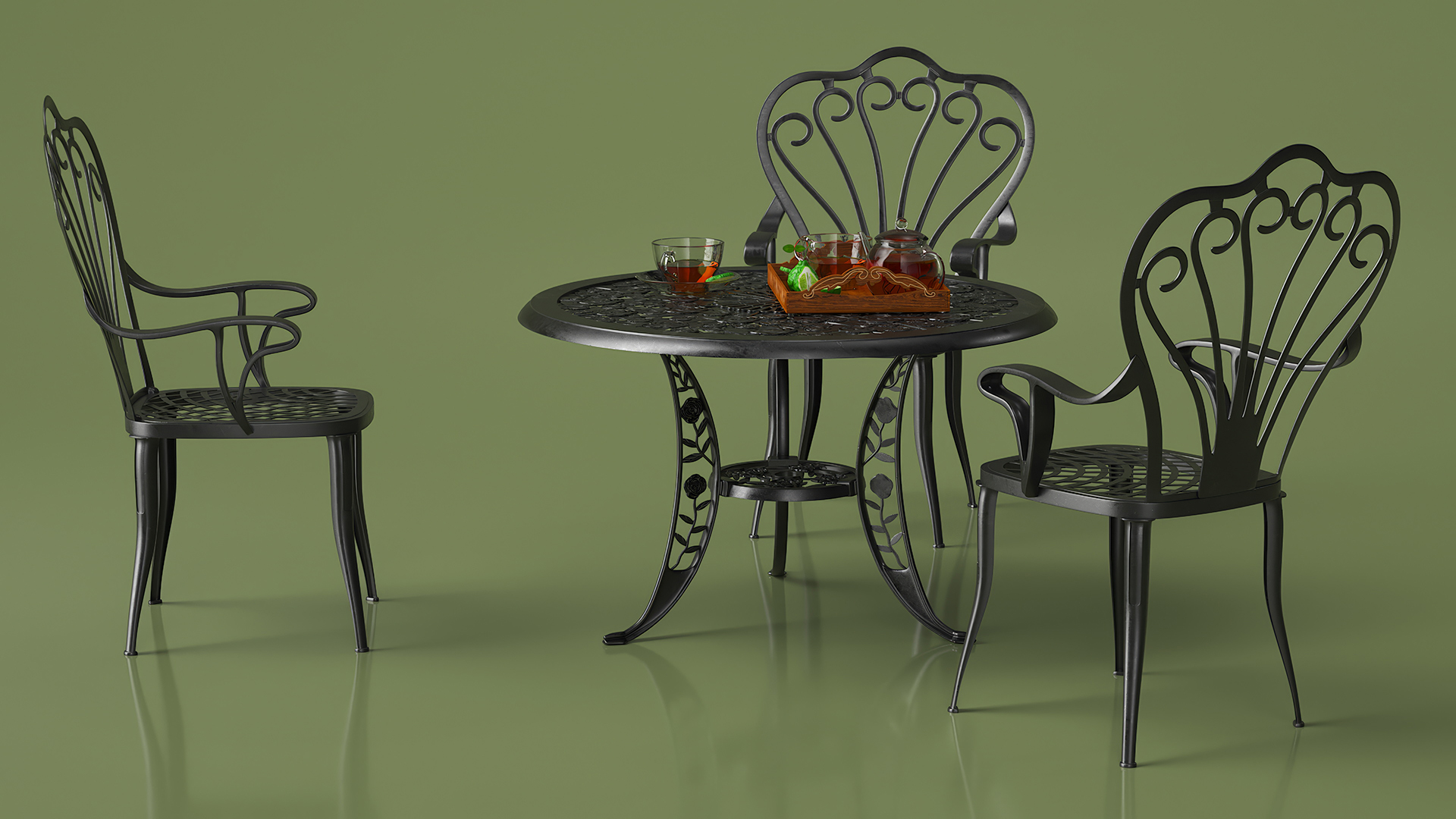 3D Garden Tea Table with Drinks model