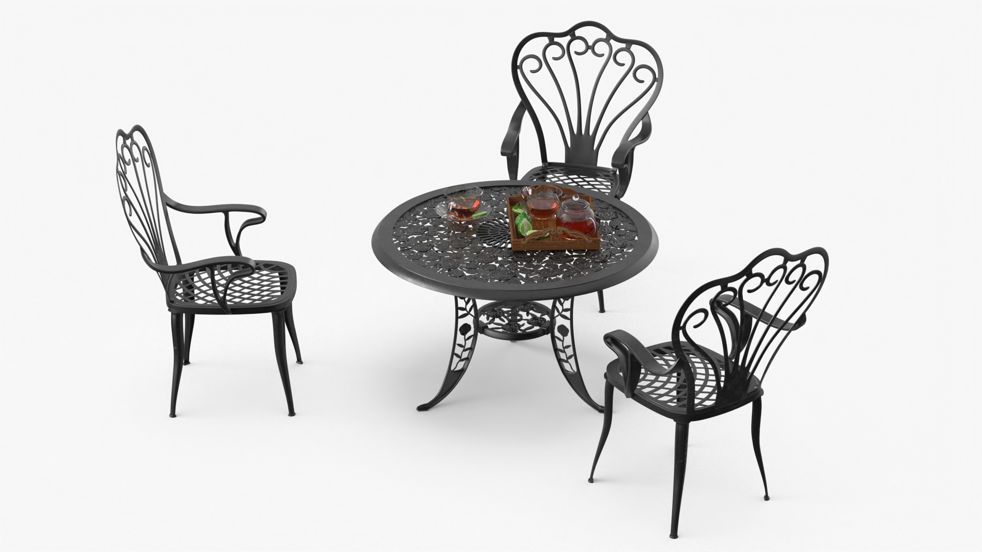 3D Garden Tea Table with Drinks model