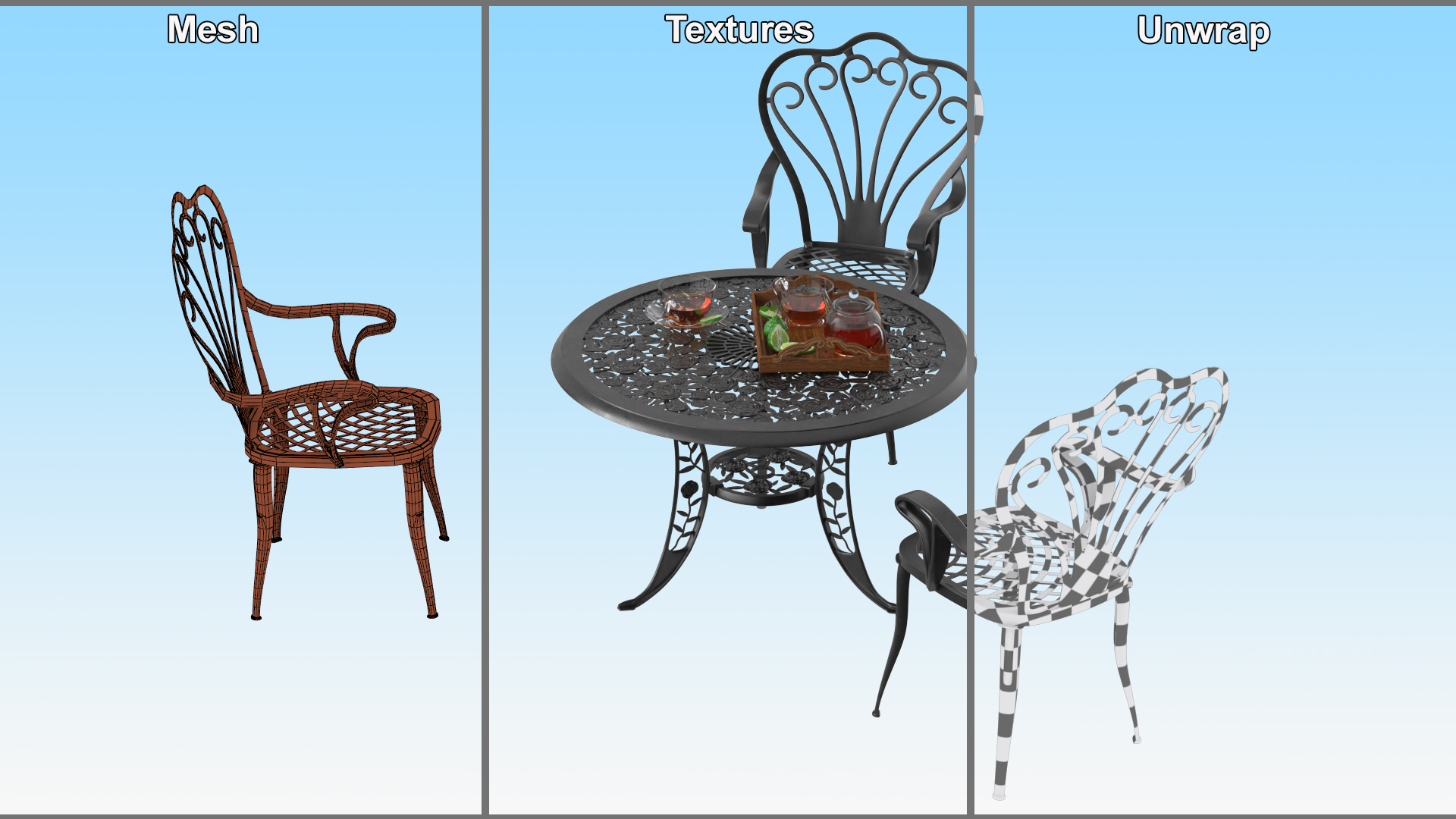 3D Garden Tea Table with Drinks model