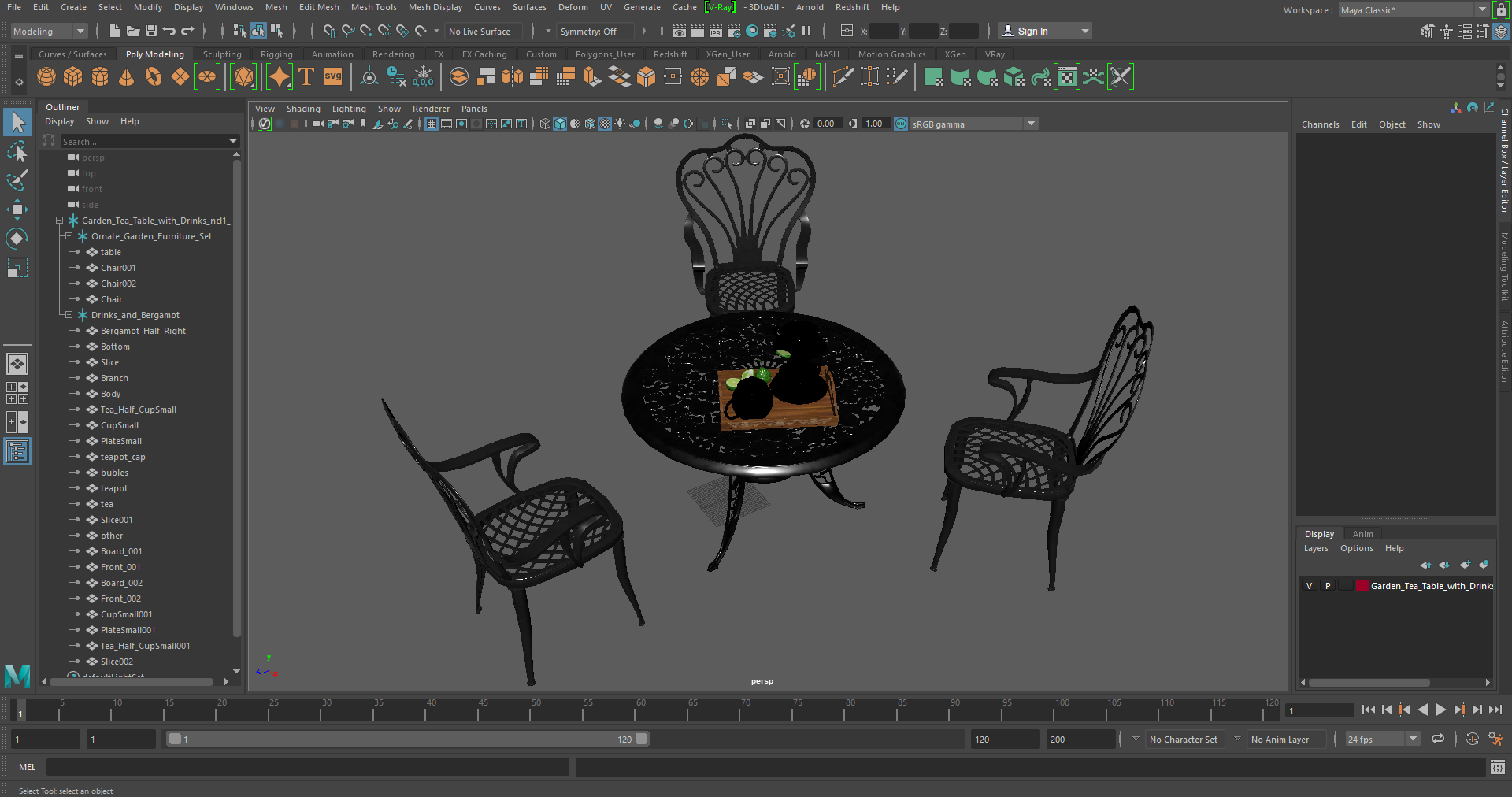 3D Garden Tea Table with Drinks model