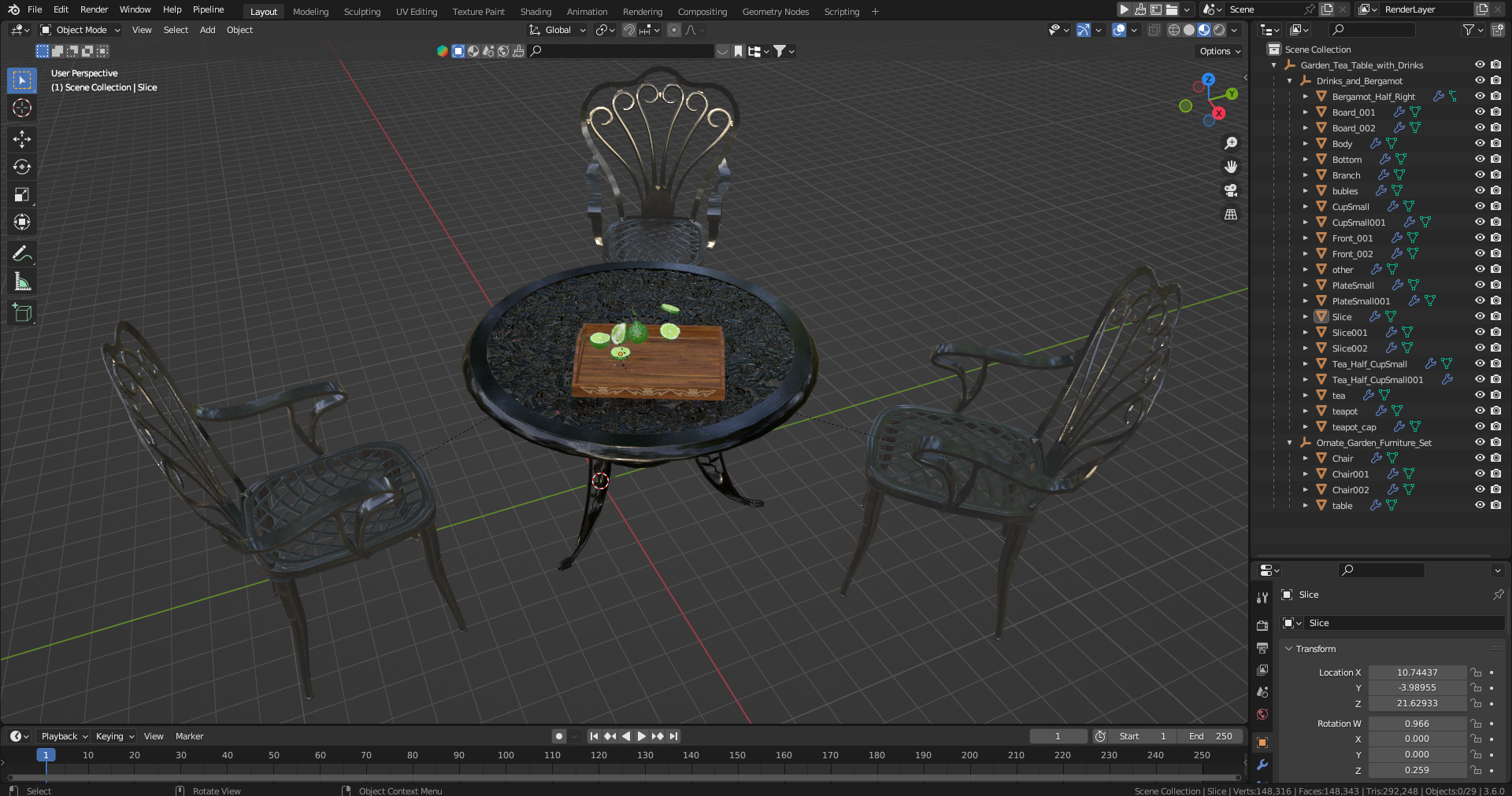 3D Garden Tea Table with Drinks model