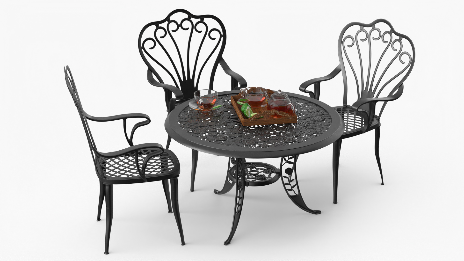 3D Garden Tea Table with Drinks model