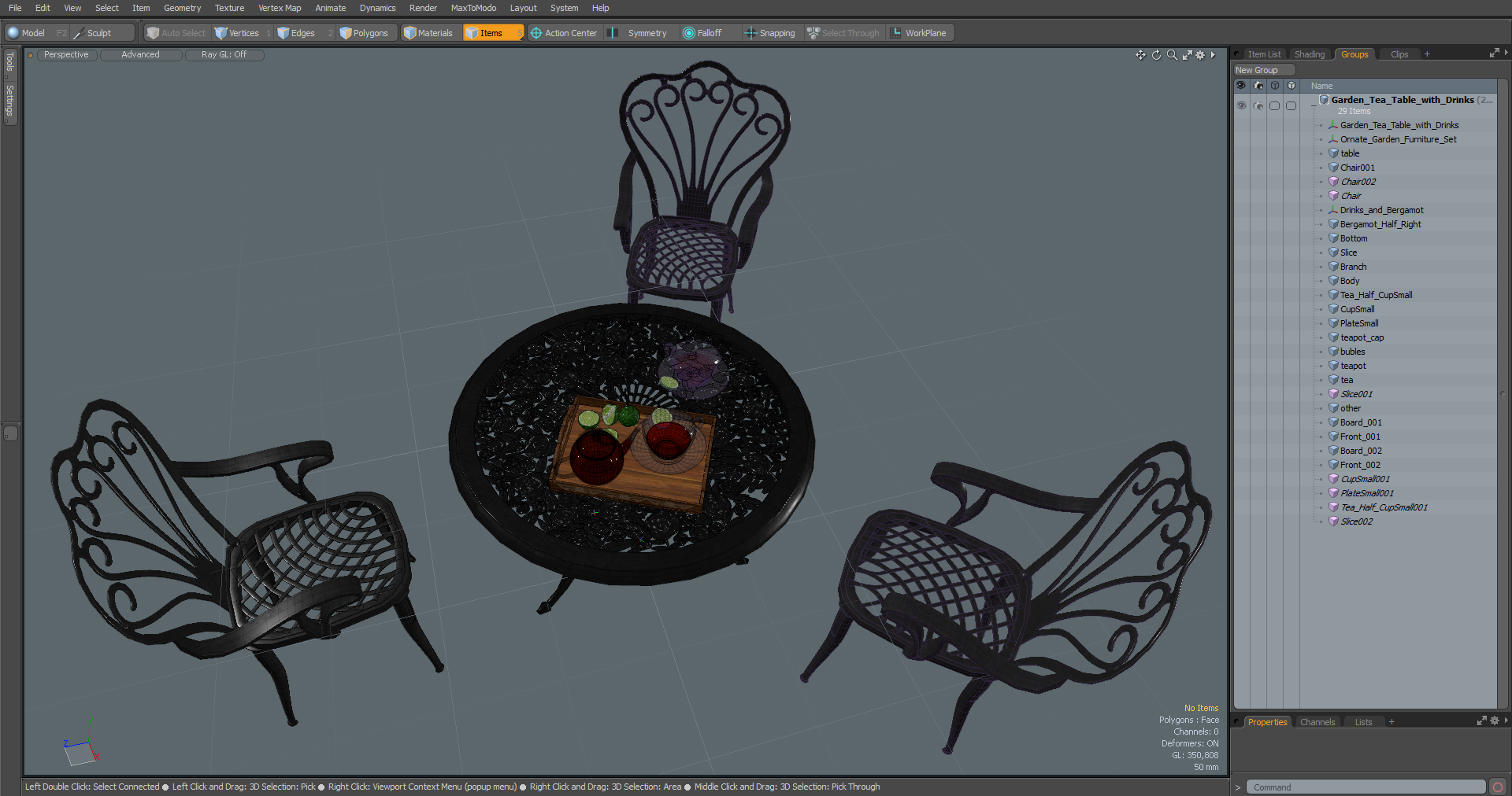3D Garden Tea Table with Drinks model