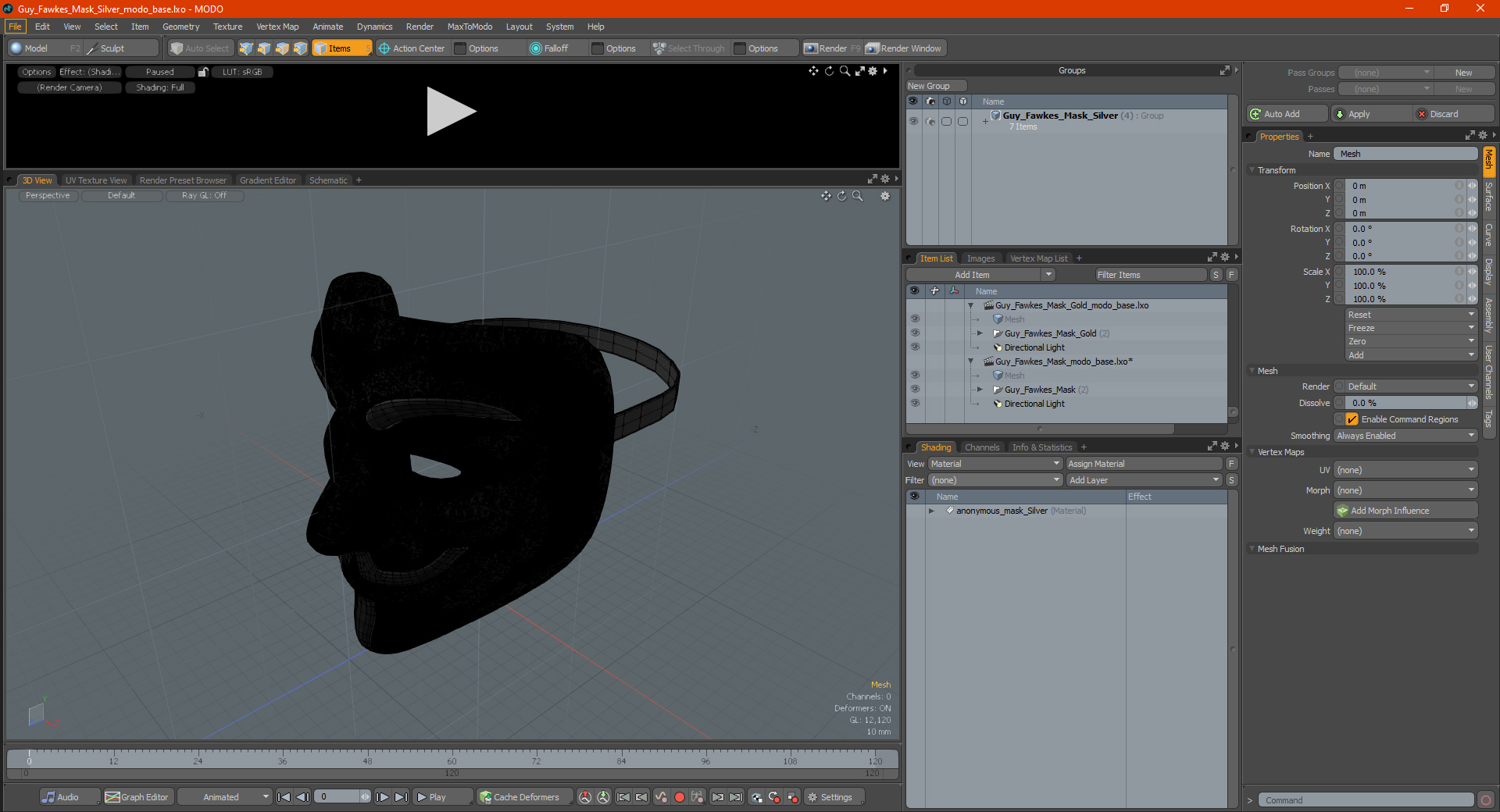 Guy Fawkes Mask Silver 3D