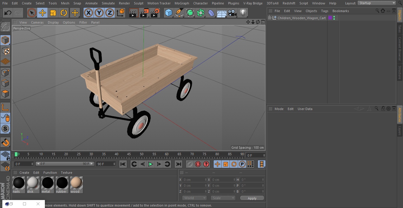 3D Children Wooden Wagon Cart