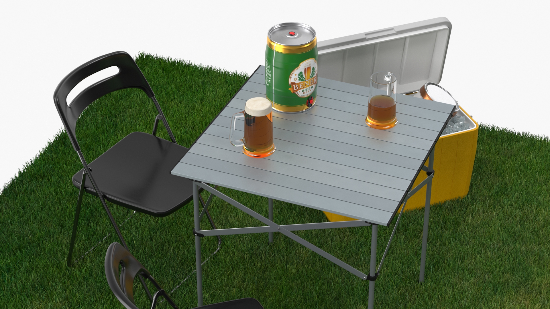 Outdoor Picnic Set with Folding Table Chairs and Cooler with Fur 3D model