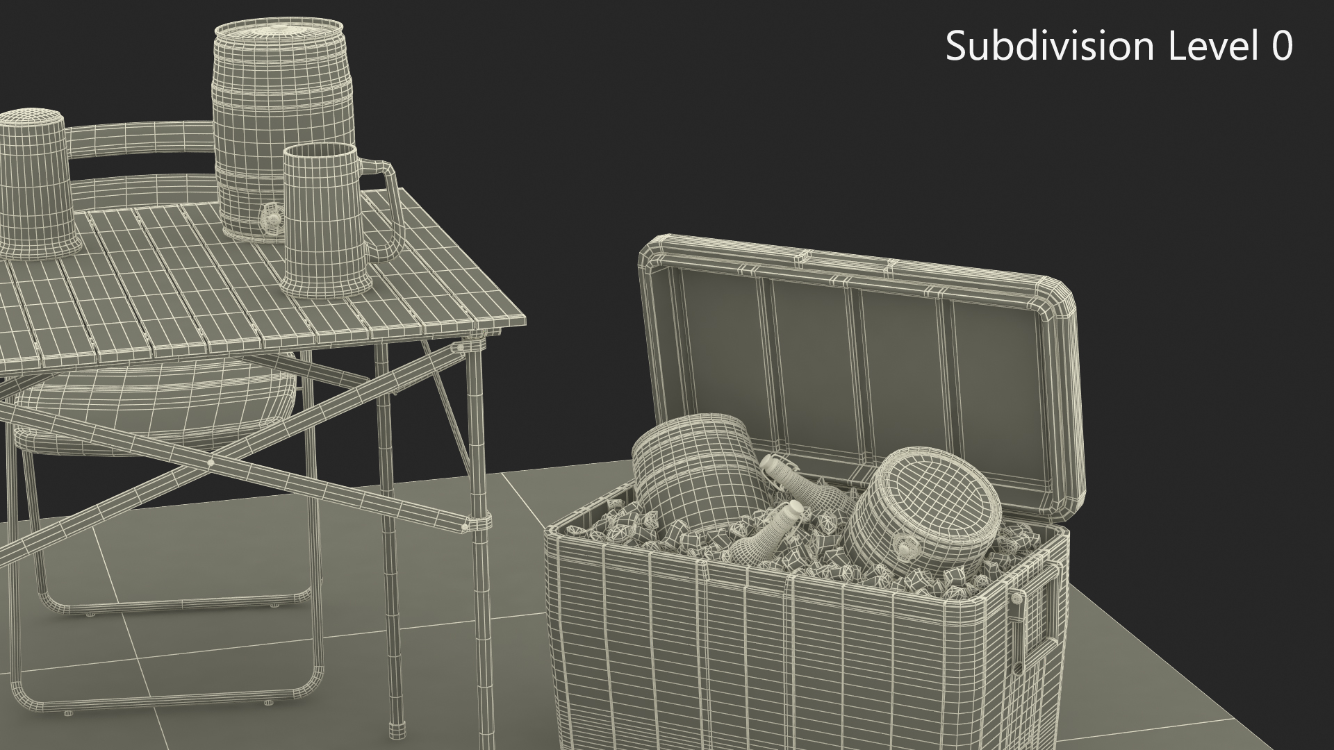 Outdoor Picnic Set with Folding Table Chairs and Cooler with Fur 3D model