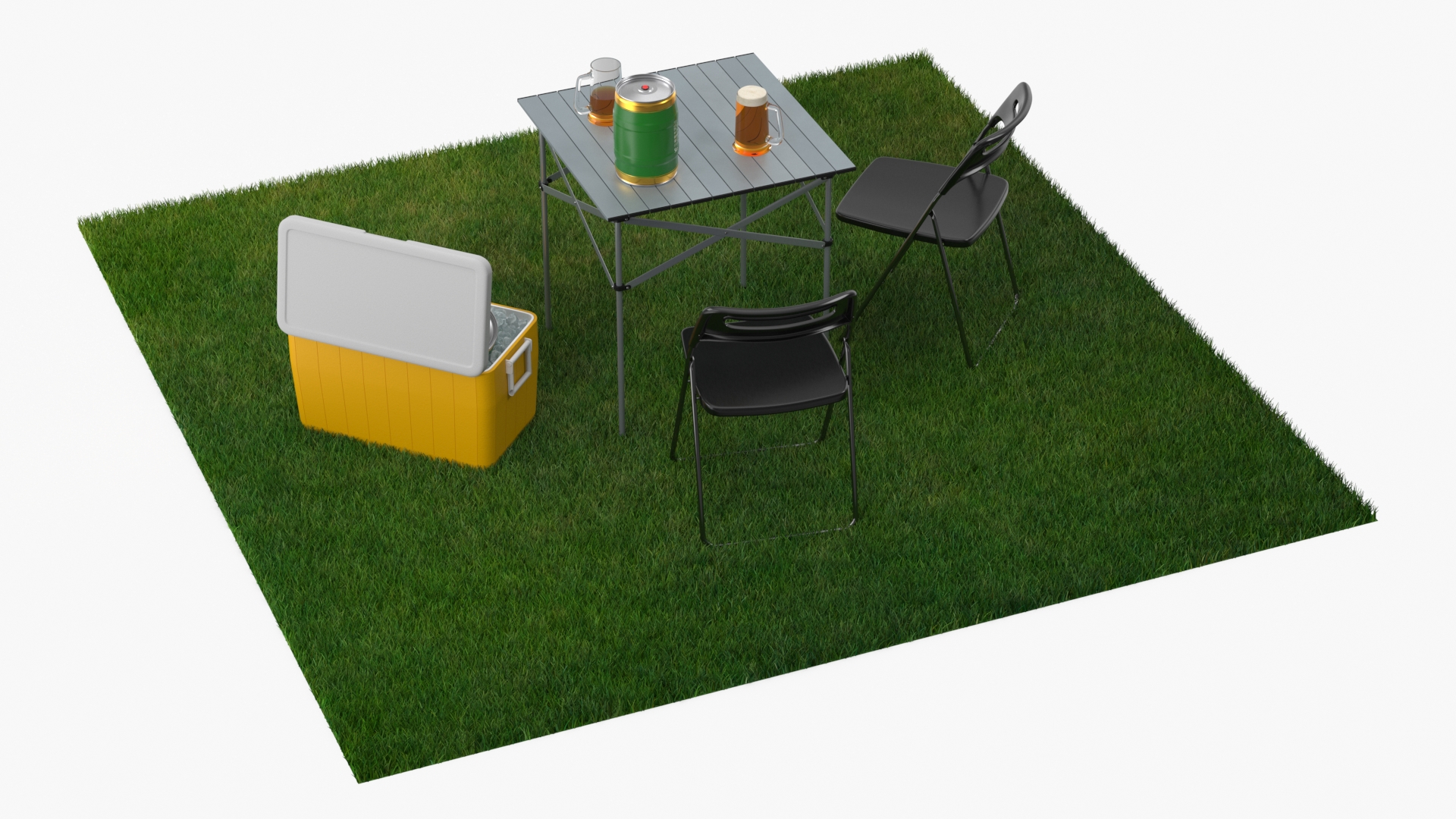 Outdoor Picnic Set with Folding Table Chairs and Cooler with Fur 3D model