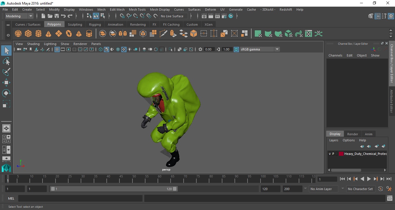 Heavy Duty Chemical Protective Suit Squat Pose Green 3D