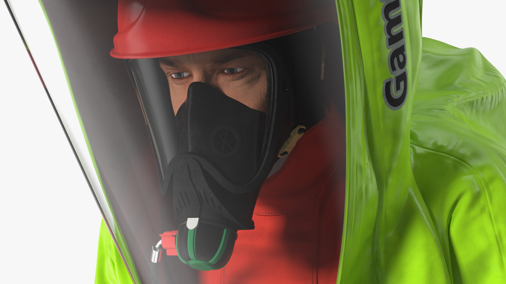 Heavy Duty Chemical Protective Suit Squat Pose Green 3D
