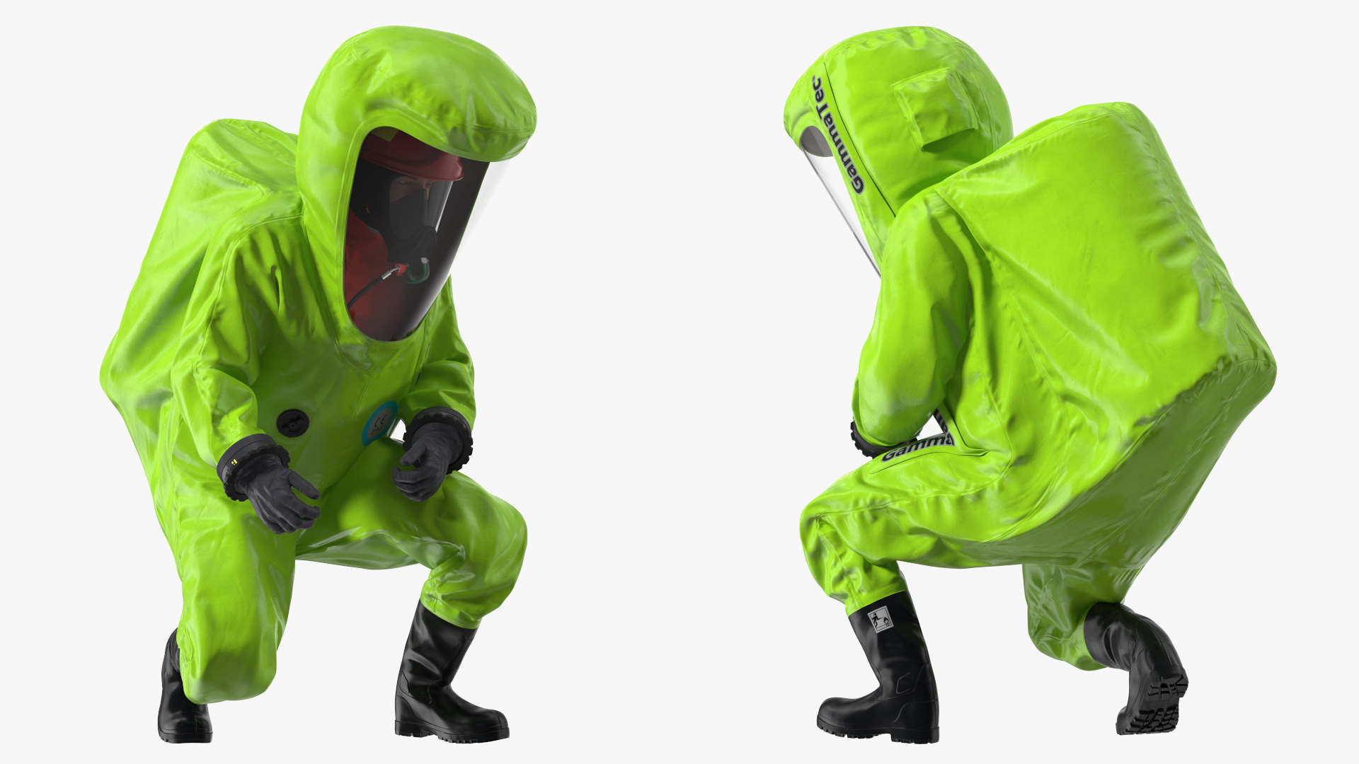 Heavy Duty Chemical Protective Suit Squat Pose Green 3D