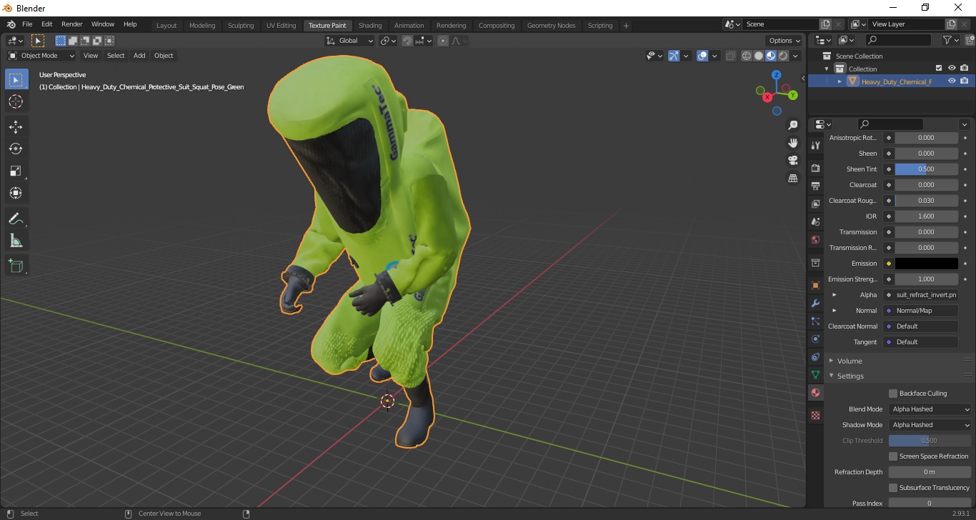 Heavy Duty Chemical Protective Suit Squat Pose Green 3D