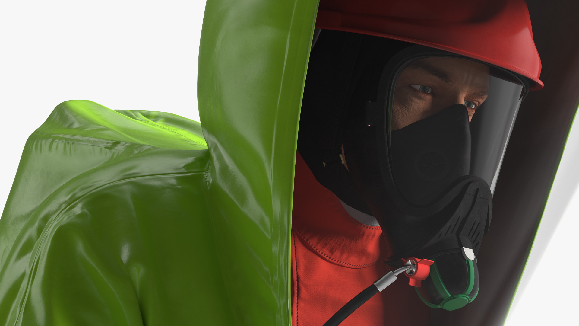 Heavy Duty Chemical Protective Suit Squat Pose Green 3D