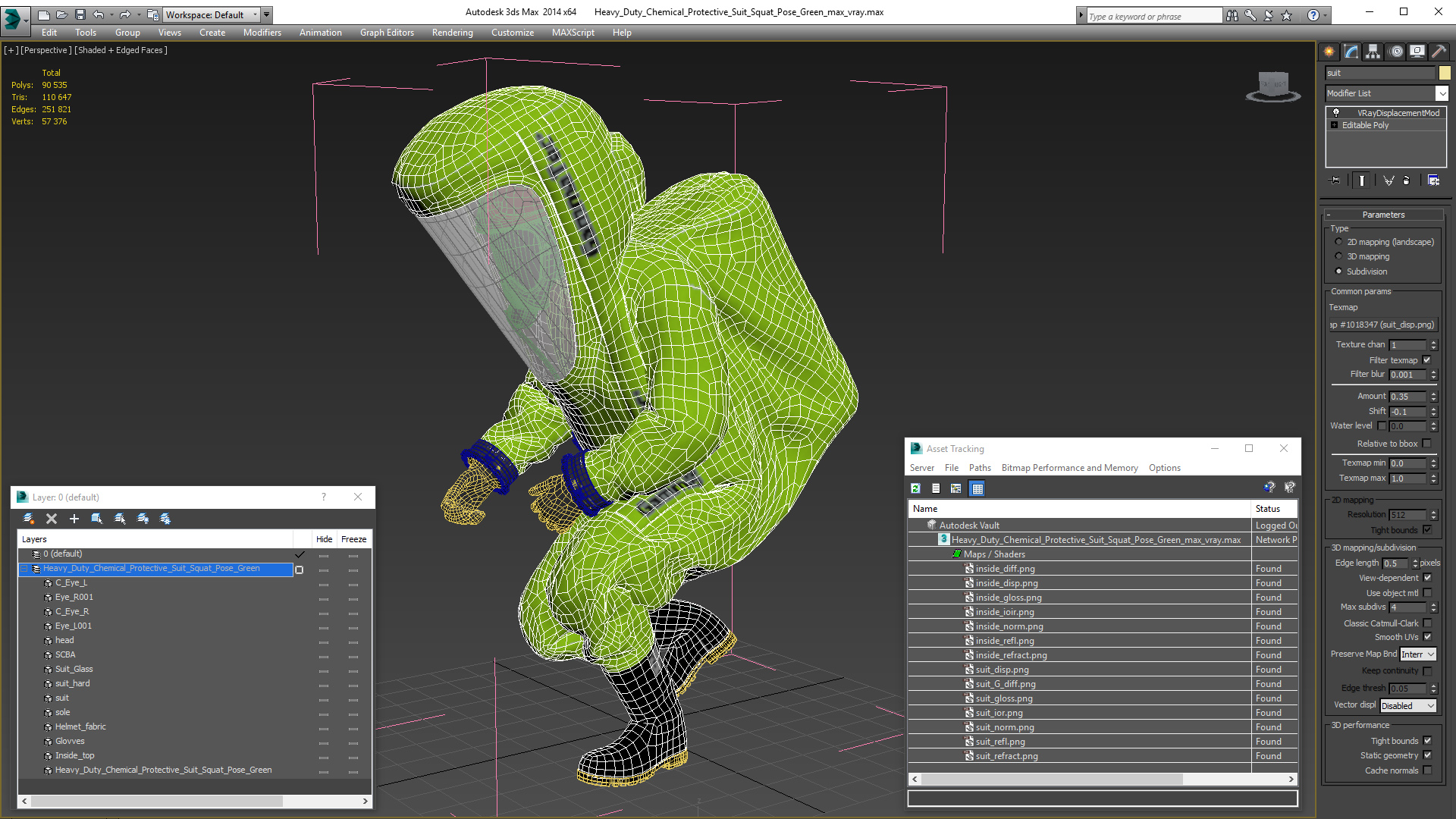 Heavy Duty Chemical Protective Suit Squat Pose Green 3D