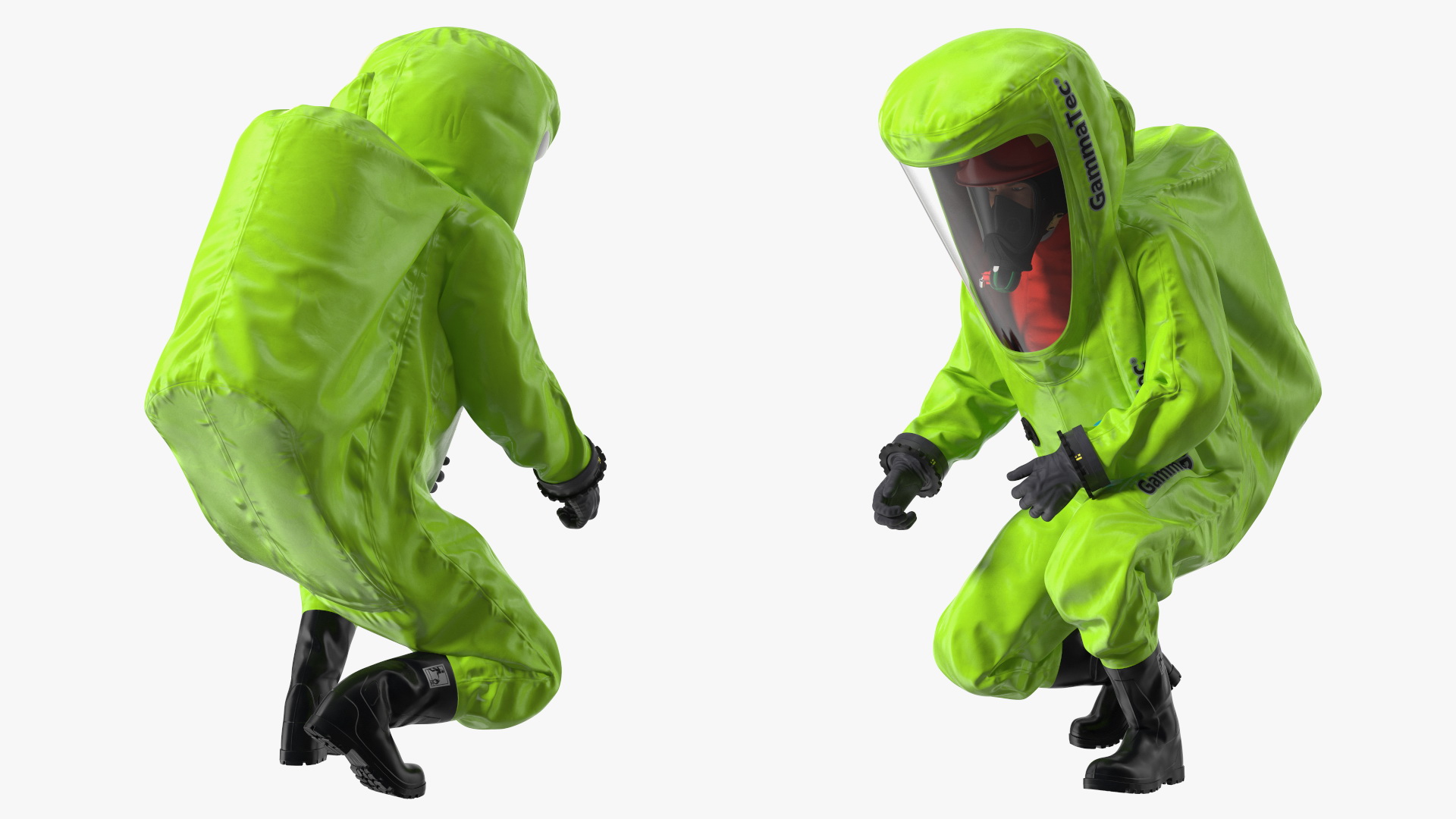 Heavy Duty Chemical Protective Suit Squat Pose Green 3D