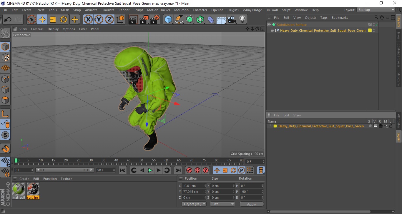 Heavy Duty Chemical Protective Suit Squat Pose Green 3D