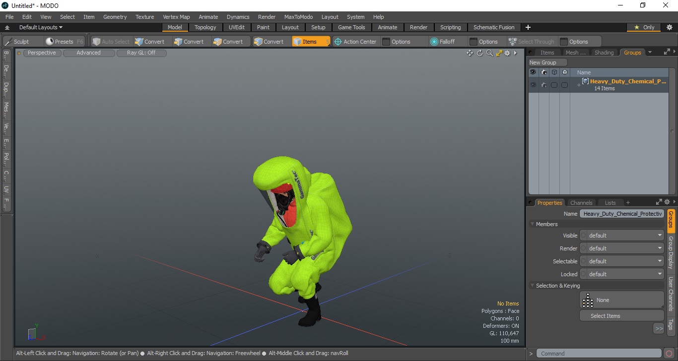 Heavy Duty Chemical Protective Suit Squat Pose Green 3D