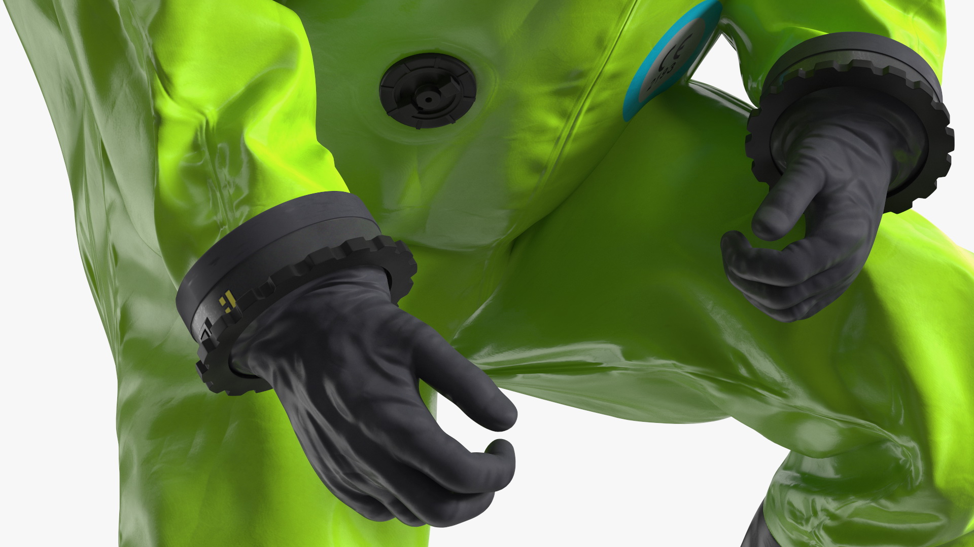 Heavy Duty Chemical Protective Suit Squat Pose Green 3D