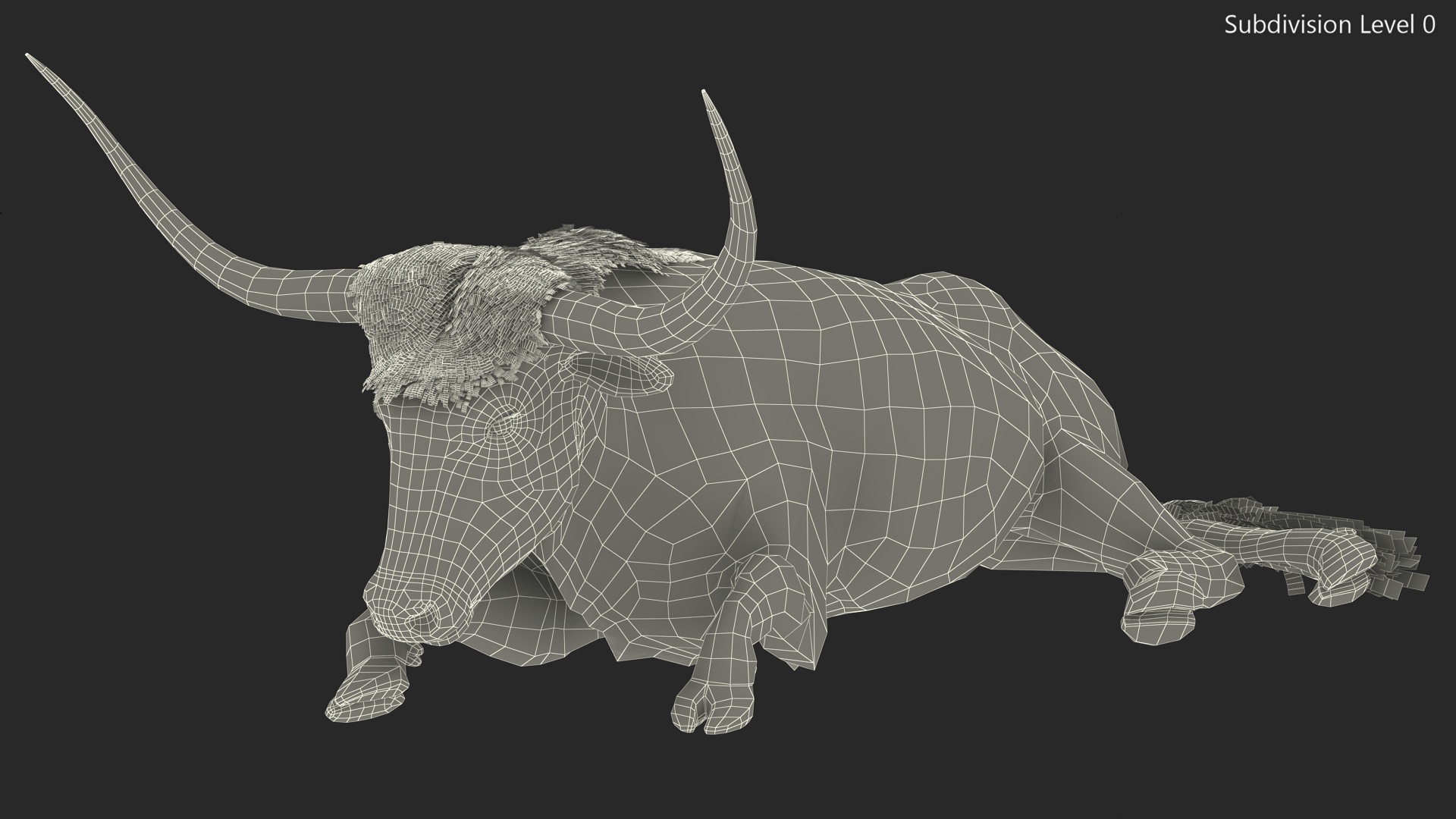 3D model Lying Longhorn Bull White Color Fur