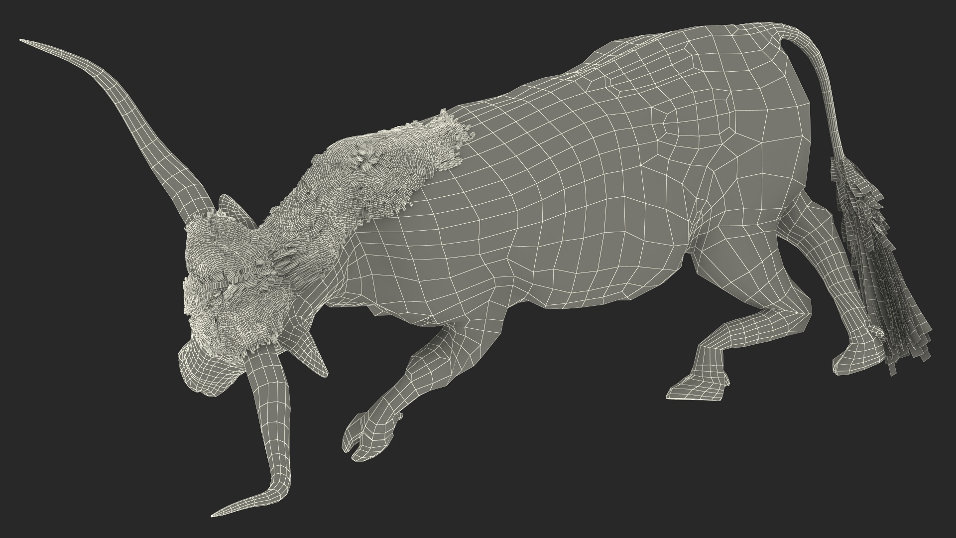 3D model Lying Longhorn Bull White Color Fur