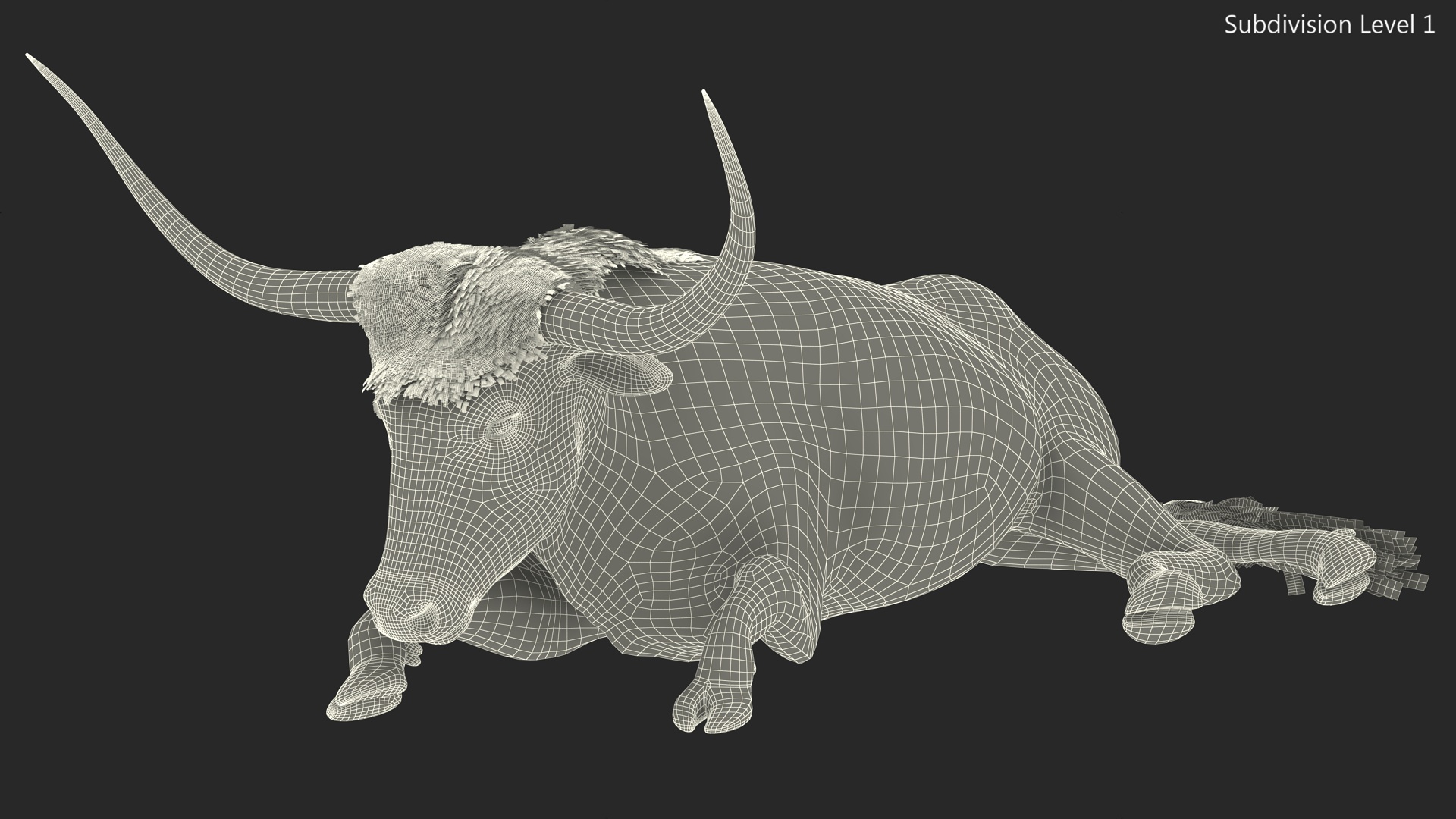 3D model Lying Longhorn Bull White Color Fur