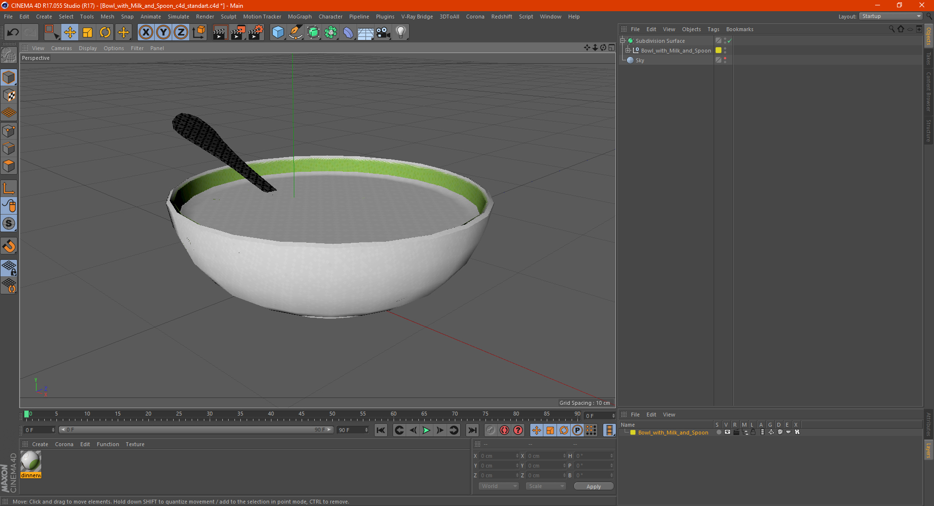Bowl with Milk and Spoon 3D model