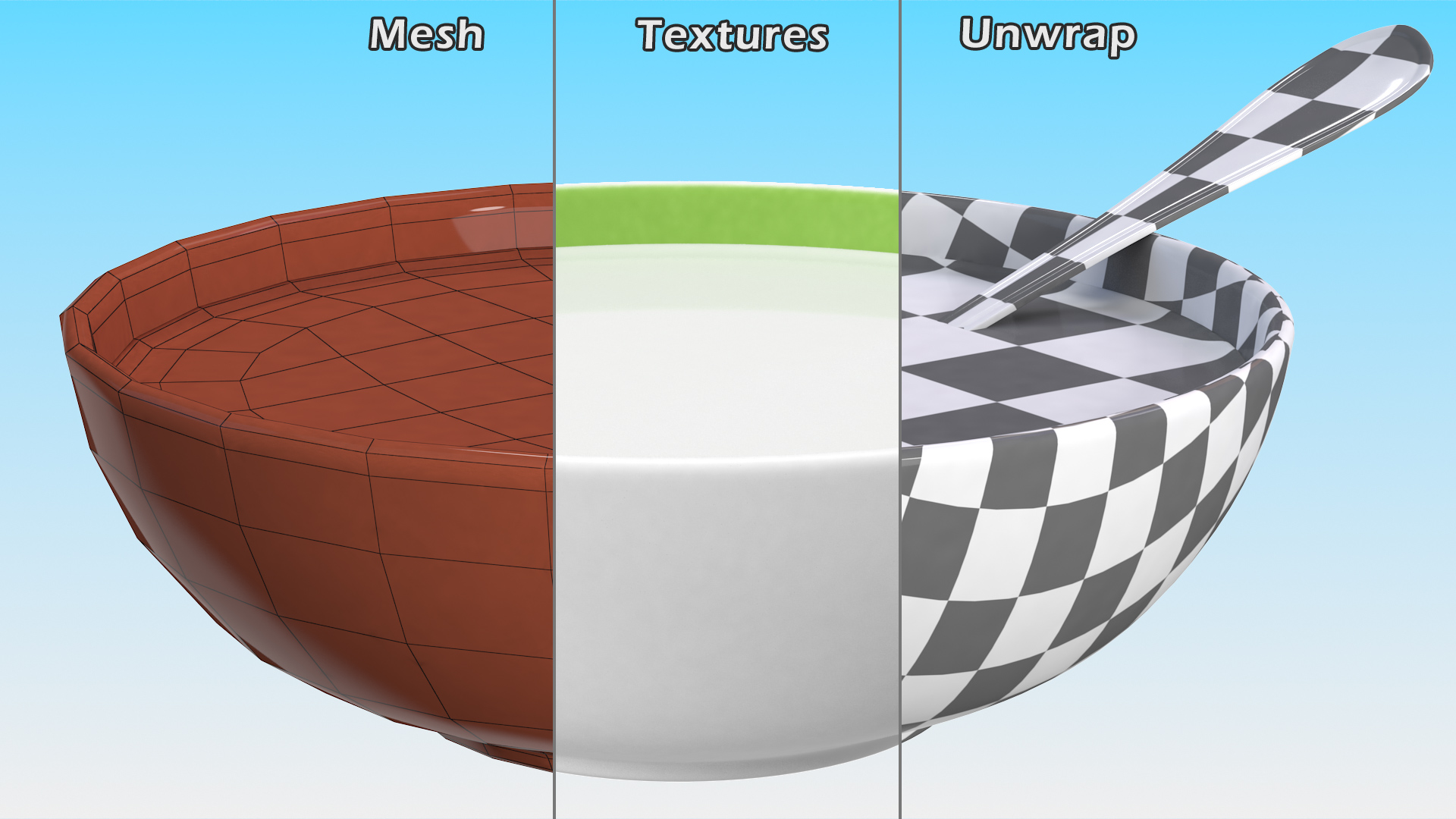 Bowl with Milk and Spoon 3D model