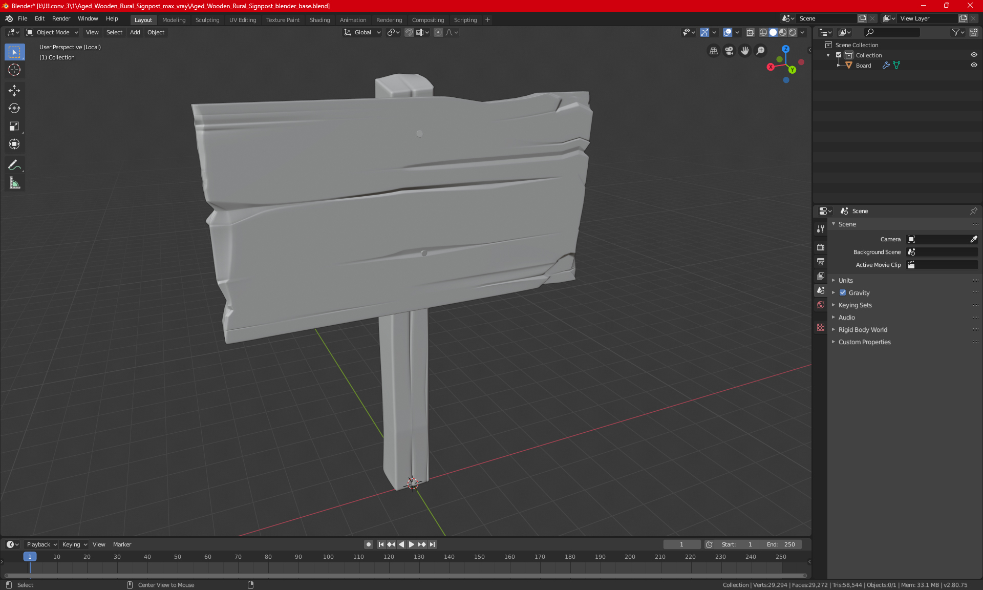 3D Aged Wooden Rural Signpost