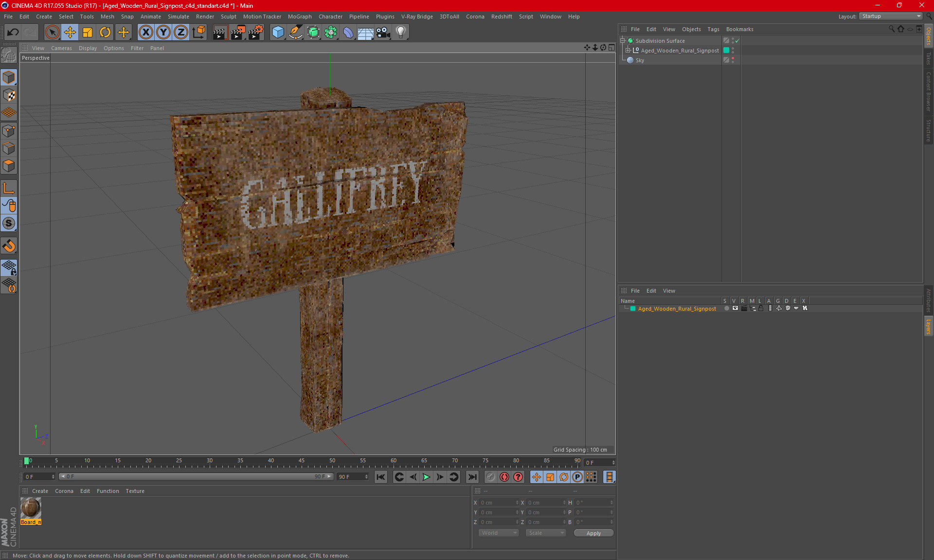 3D Aged Wooden Rural Signpost