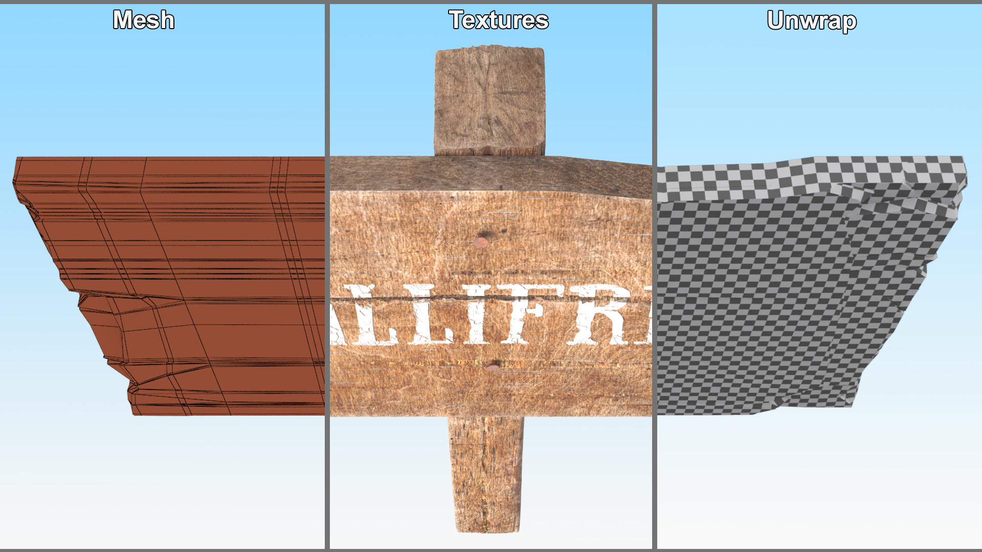 3D Aged Wooden Rural Signpost