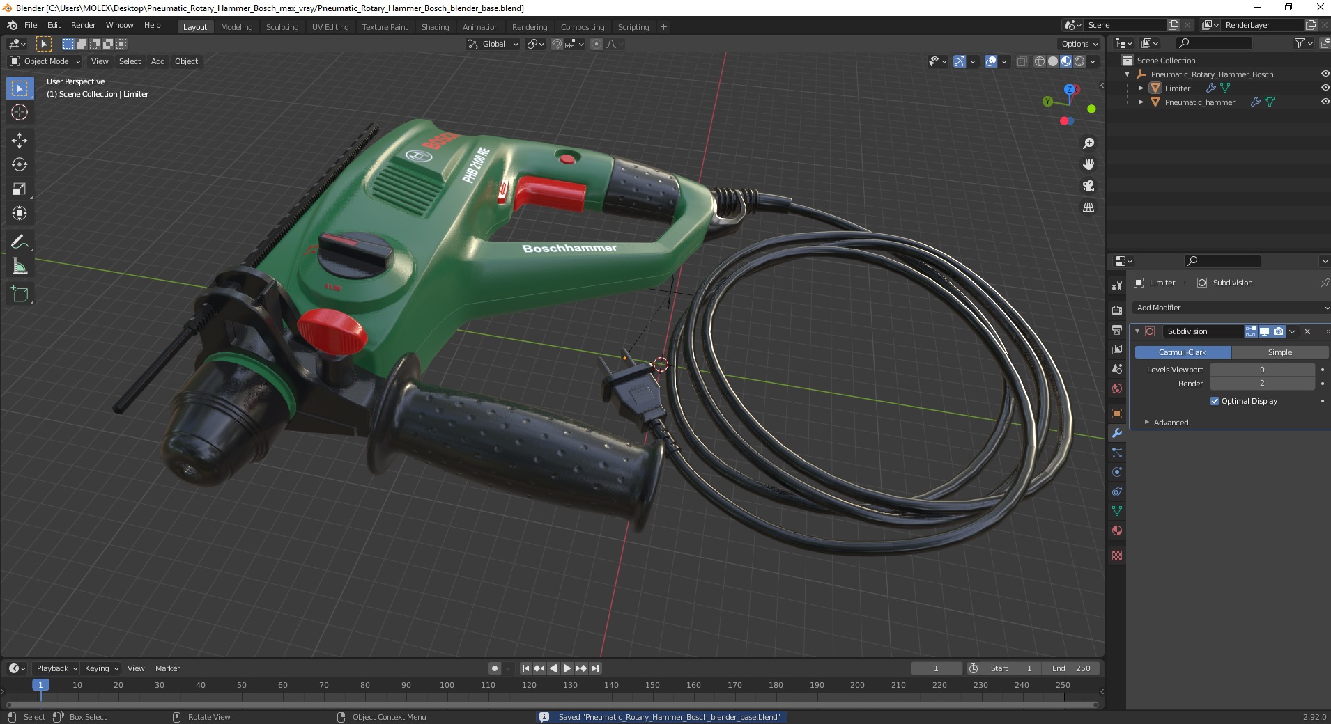 Pneumatic Rotary Hammer Bosch 3D model