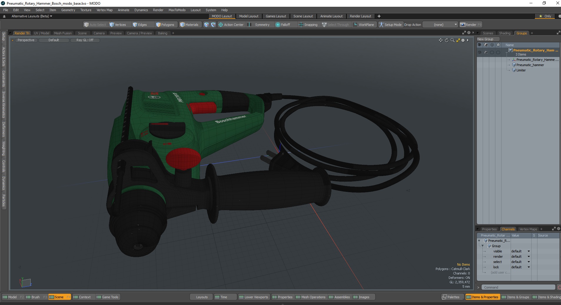 Pneumatic Rotary Hammer Bosch 3D model