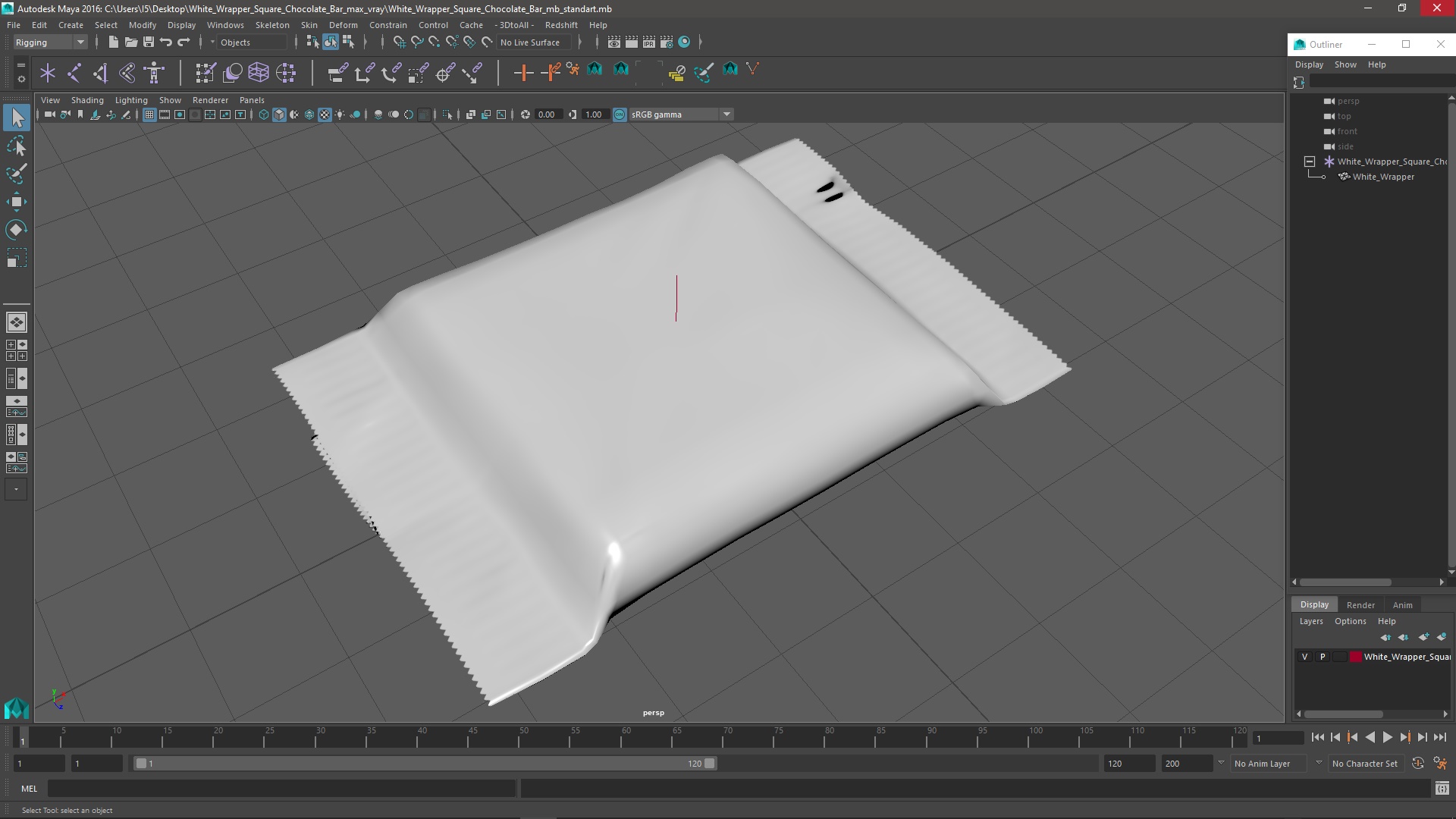 White Wrapper Square Chocolate Bar 3D model