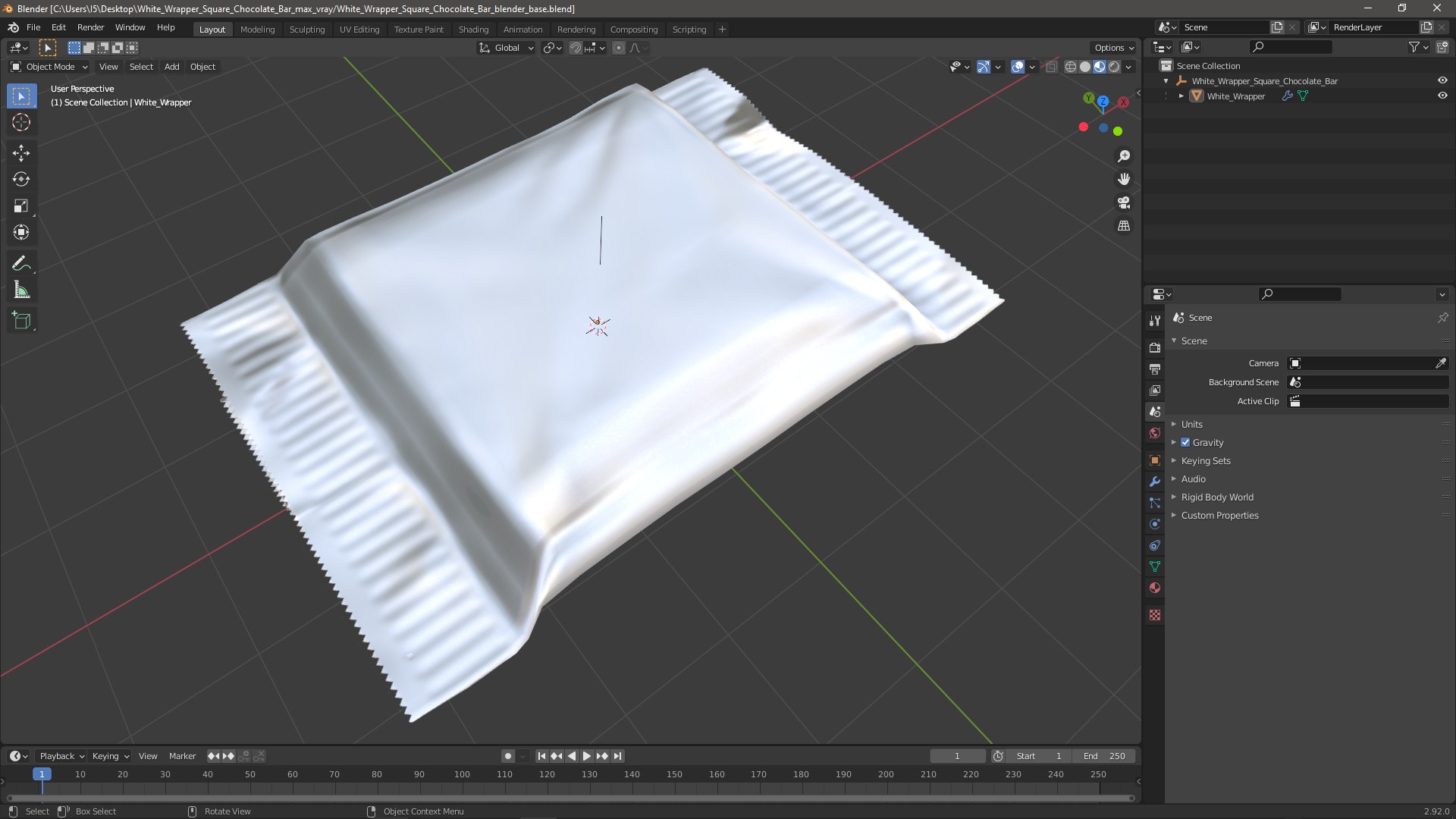 White Wrapper Square Chocolate Bar 3D model