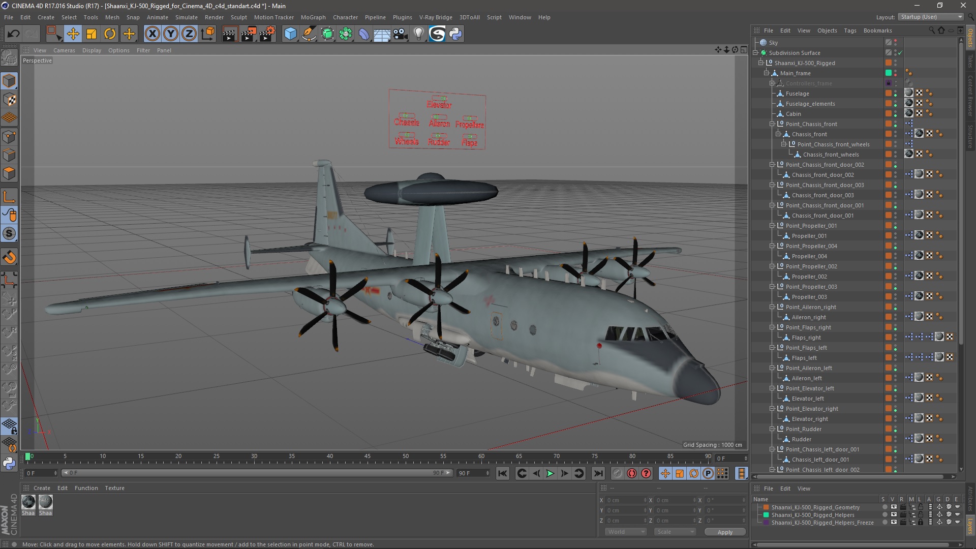 3D model Shaanxi KJ-500 Rigged for Cinema 4D