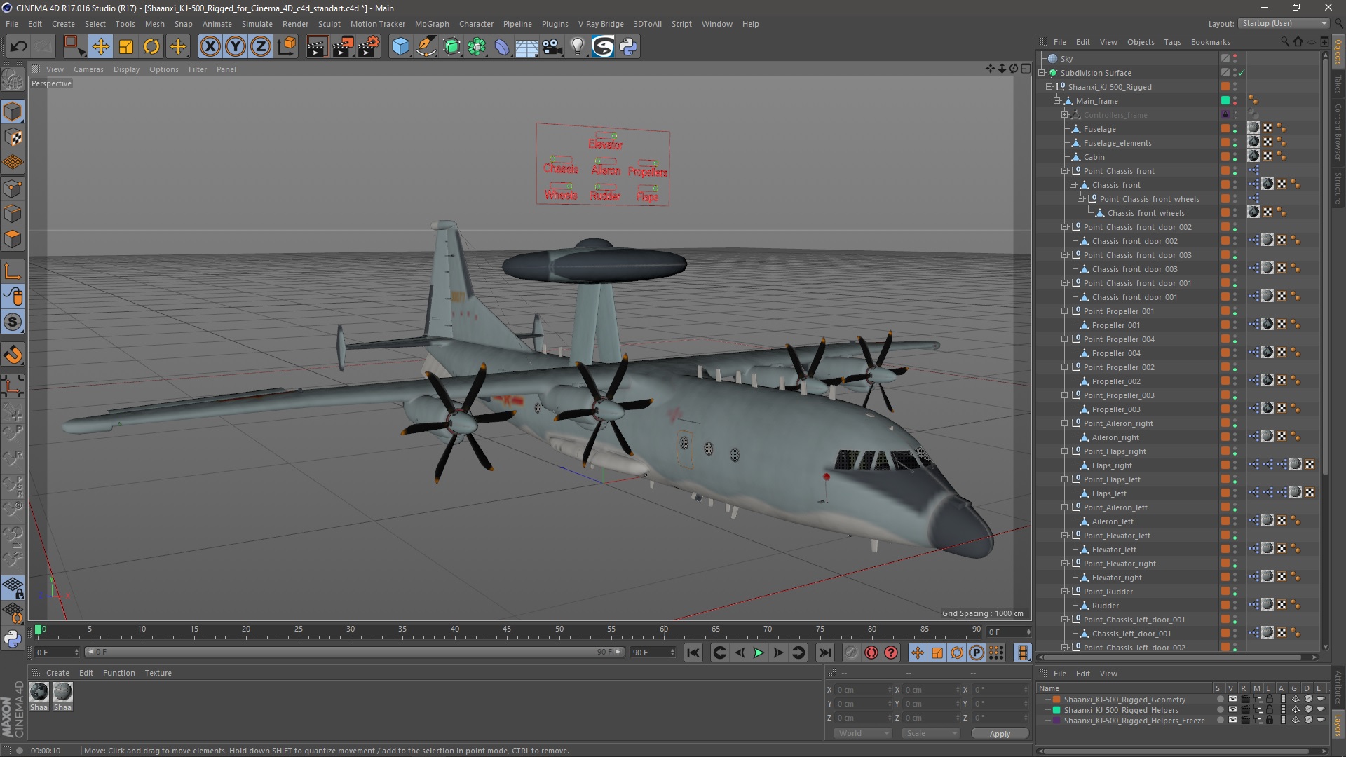 3D model Shaanxi KJ-500 Rigged for Cinema 4D