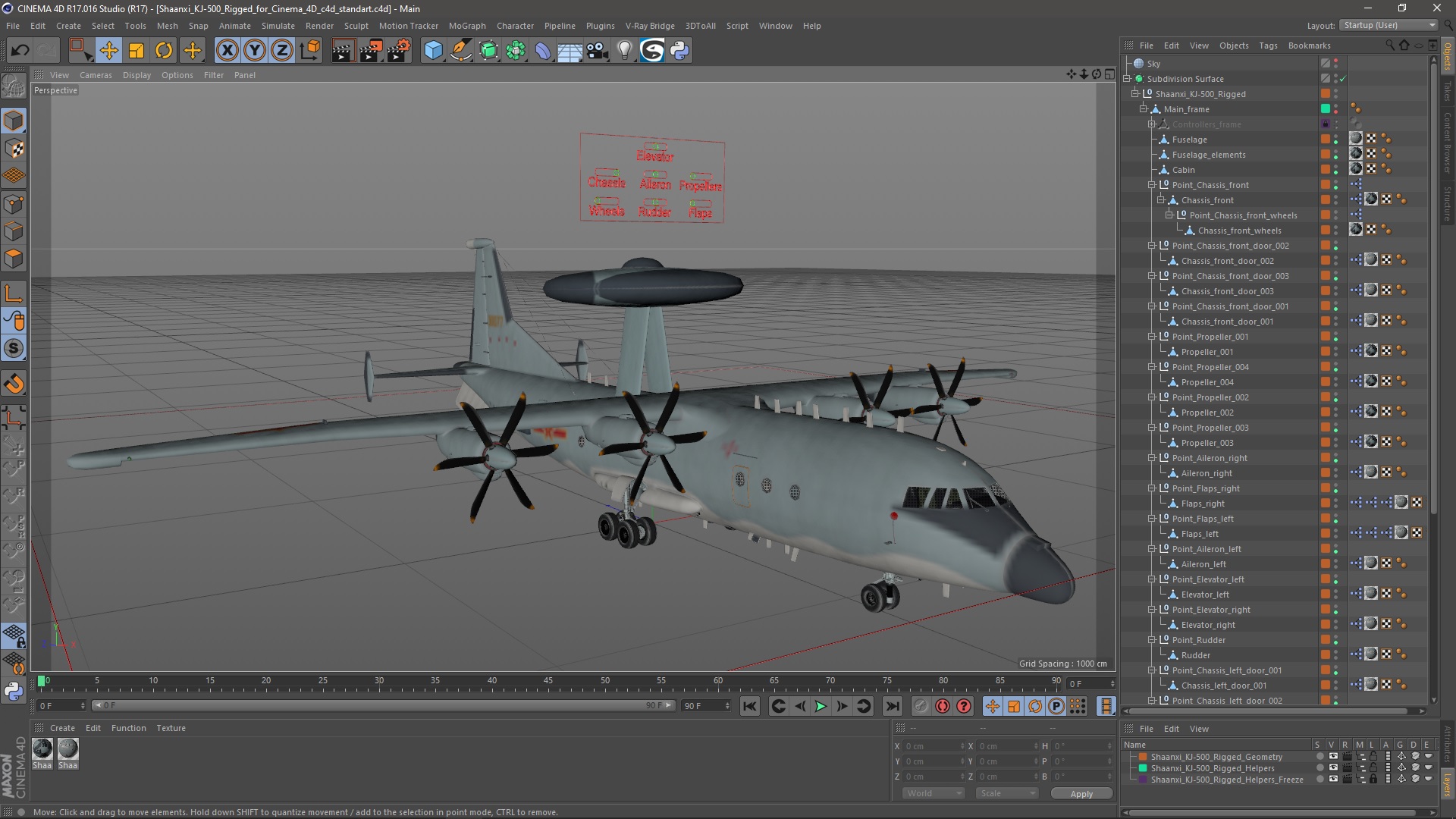 3D model Shaanxi KJ-500 Rigged for Cinema 4D