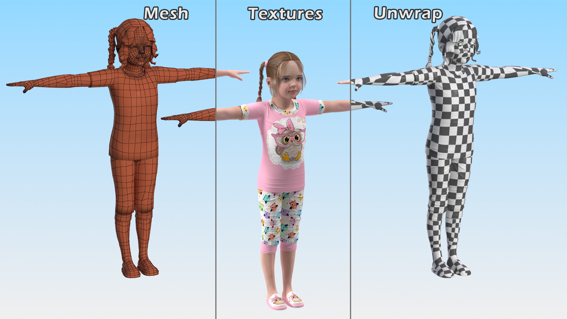 3D Child Girl Home Style Rigged model