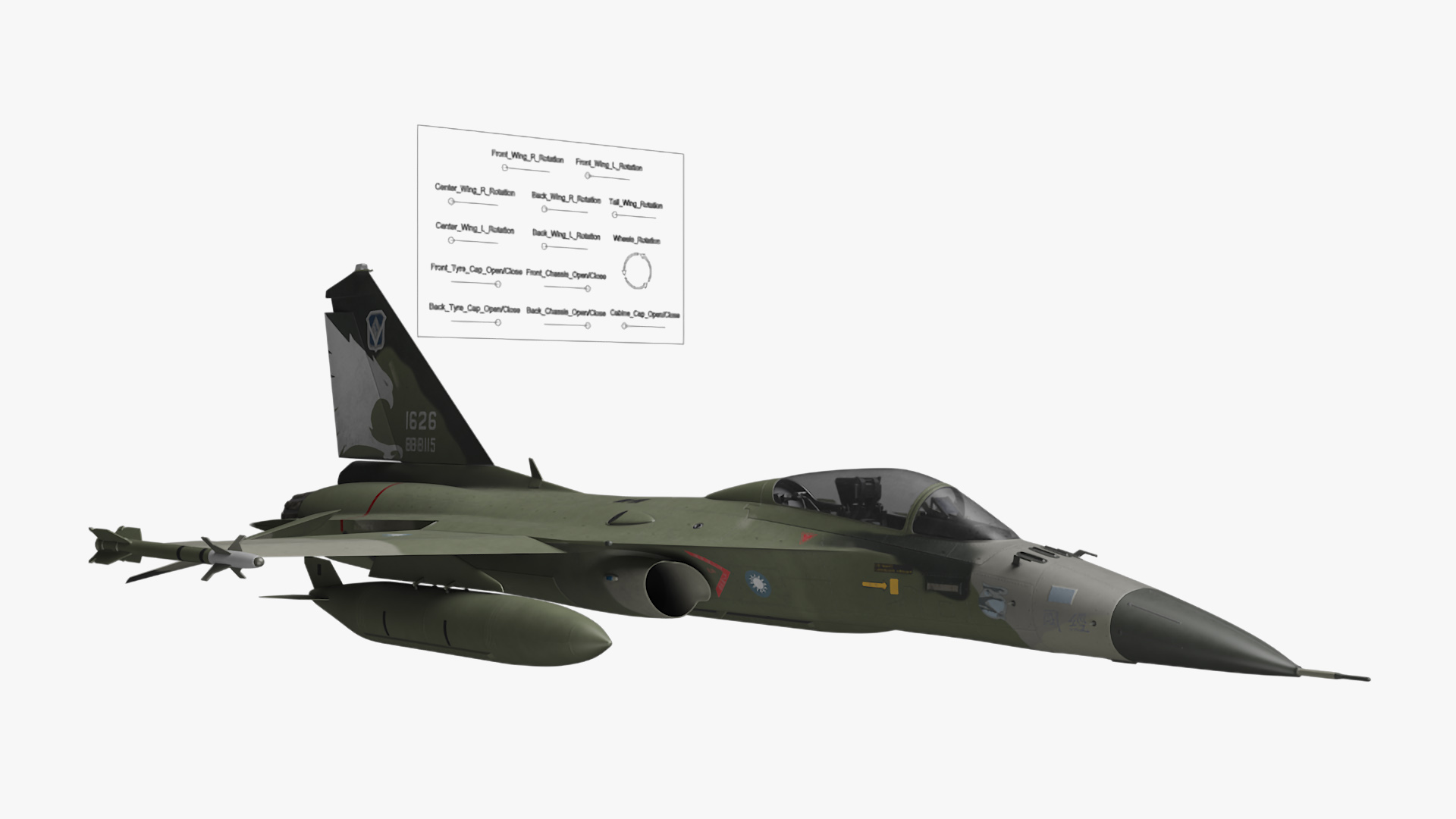 3D model AIDC F-CK-1 Ching-Kuo Fighter Jet Green Rigged for Maya