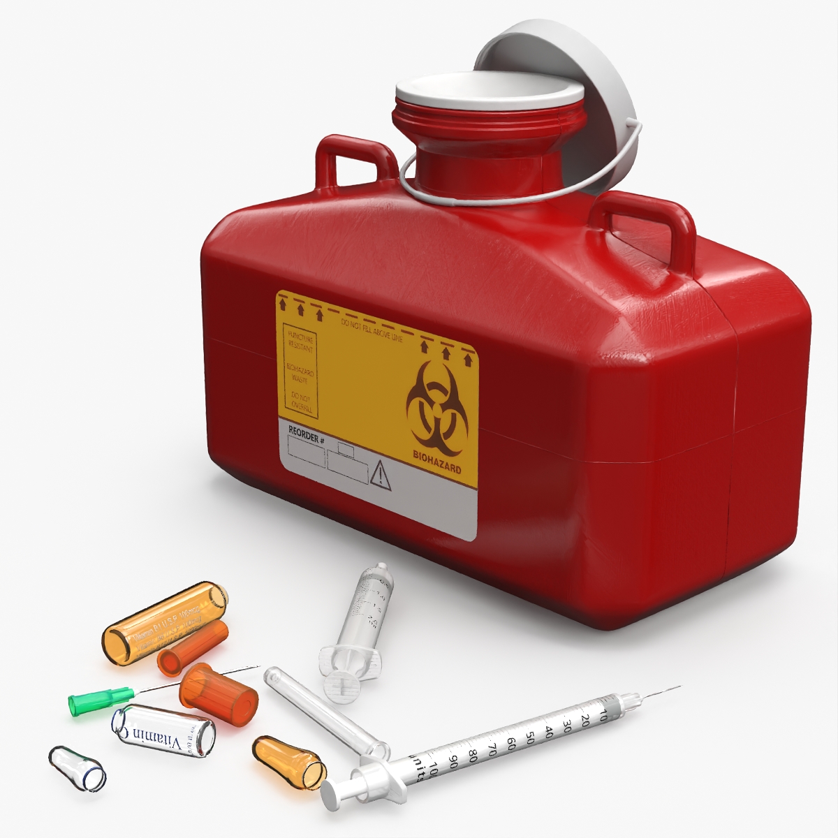 Needle Waste Storage Box with Medical Syringes 3D model preview