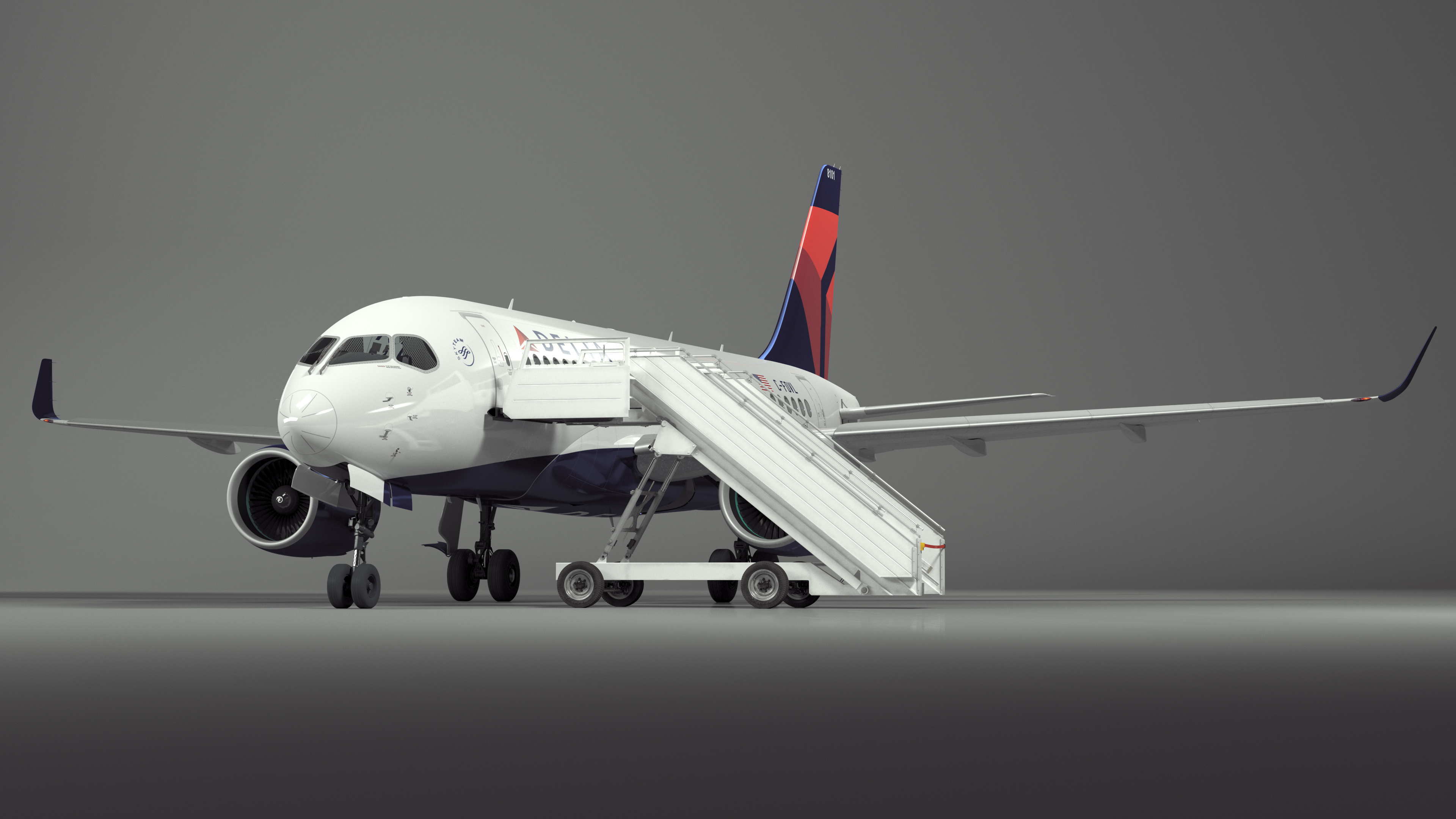 3D Airbus Delta with Passenger Steps model
