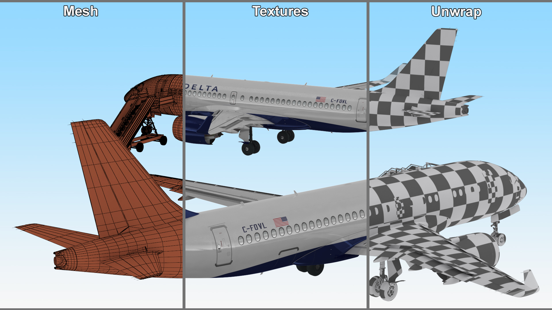 3D Airbus Delta with Passenger Steps model