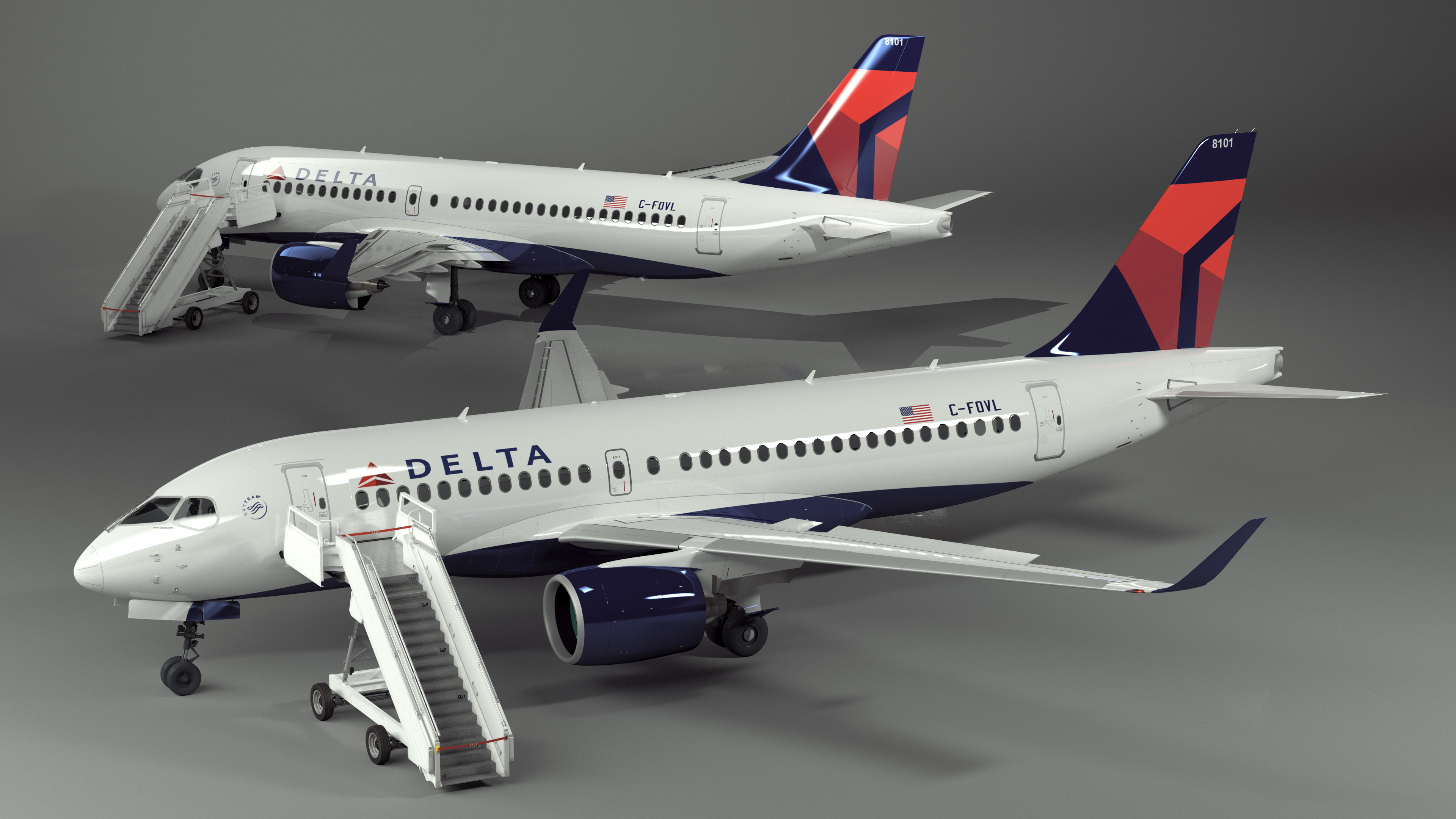 3D Airbus Delta with Passenger Steps model