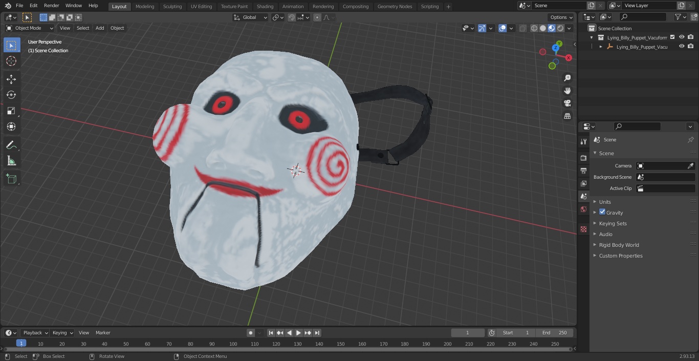 Lying Billy Puppet Vacuform Mask 3D