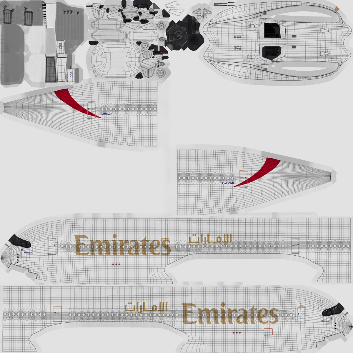 3D Airbus A350 1000 Emirates Air Line Rigged